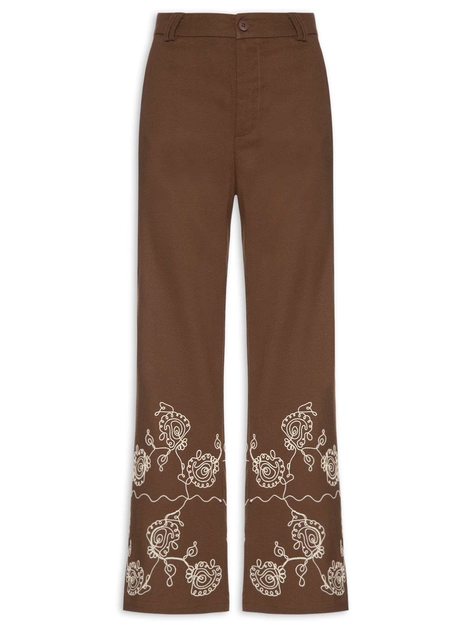 Calça Feminina Pantalona Bordada – Marrom '2Essential