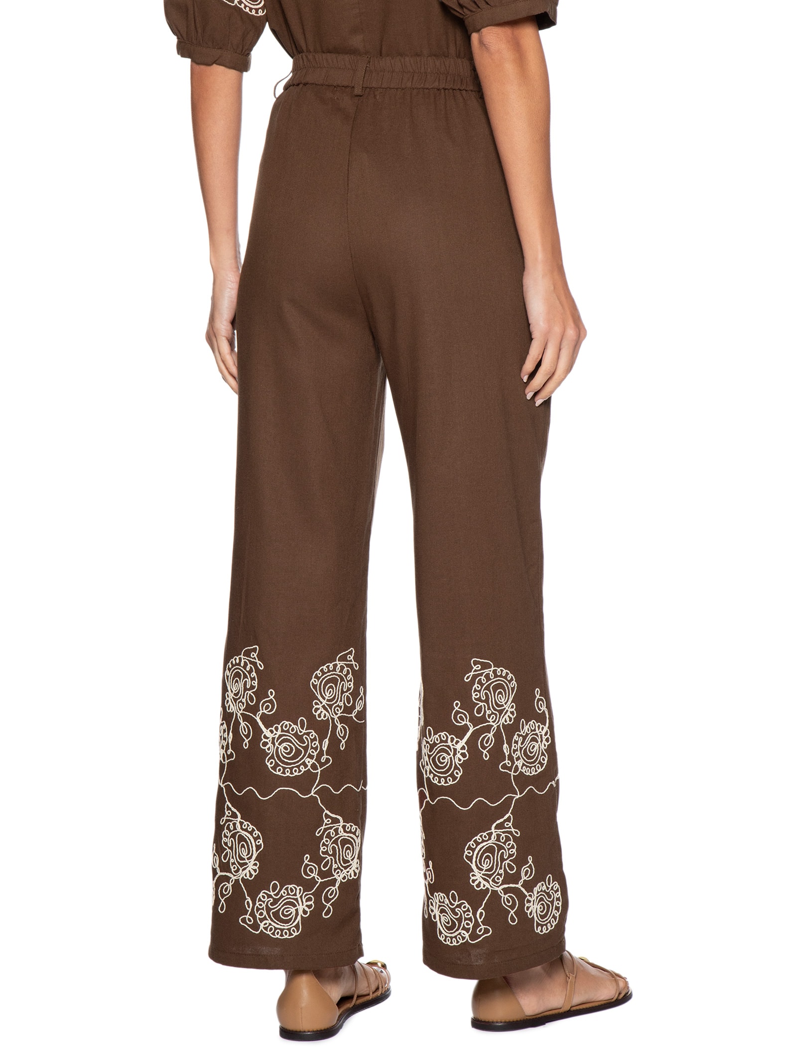Calça Feminina Pantalona Bordada – Marrom '2Essential