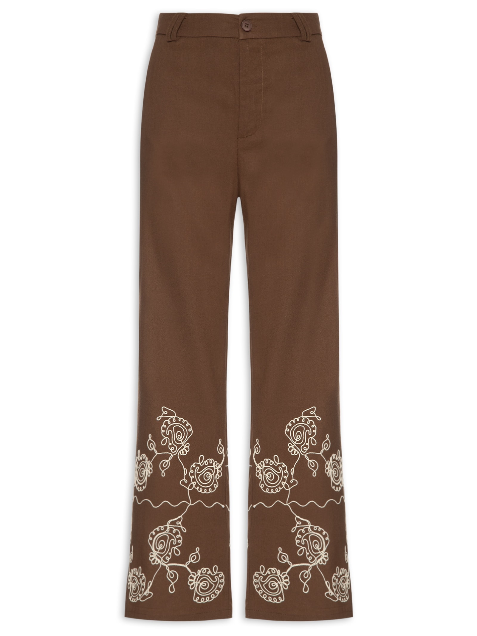 Calça Feminina Pantalona Bordada – Marrom '2Essential