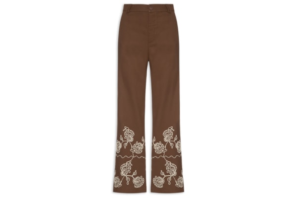 Calça Feminina Pantalona Bordada – Marrom