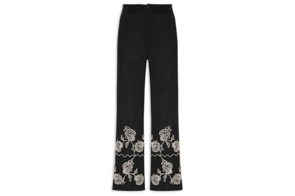 Calça Feminina Pantalona Bordada – Preto
