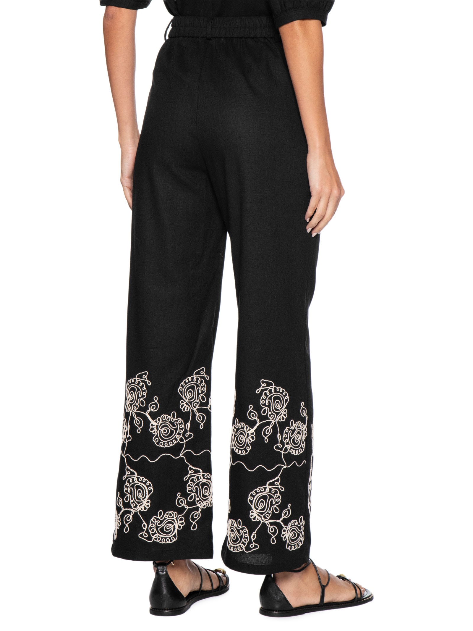 Calça Feminina Pantalona Bordada – Preto '2Essential