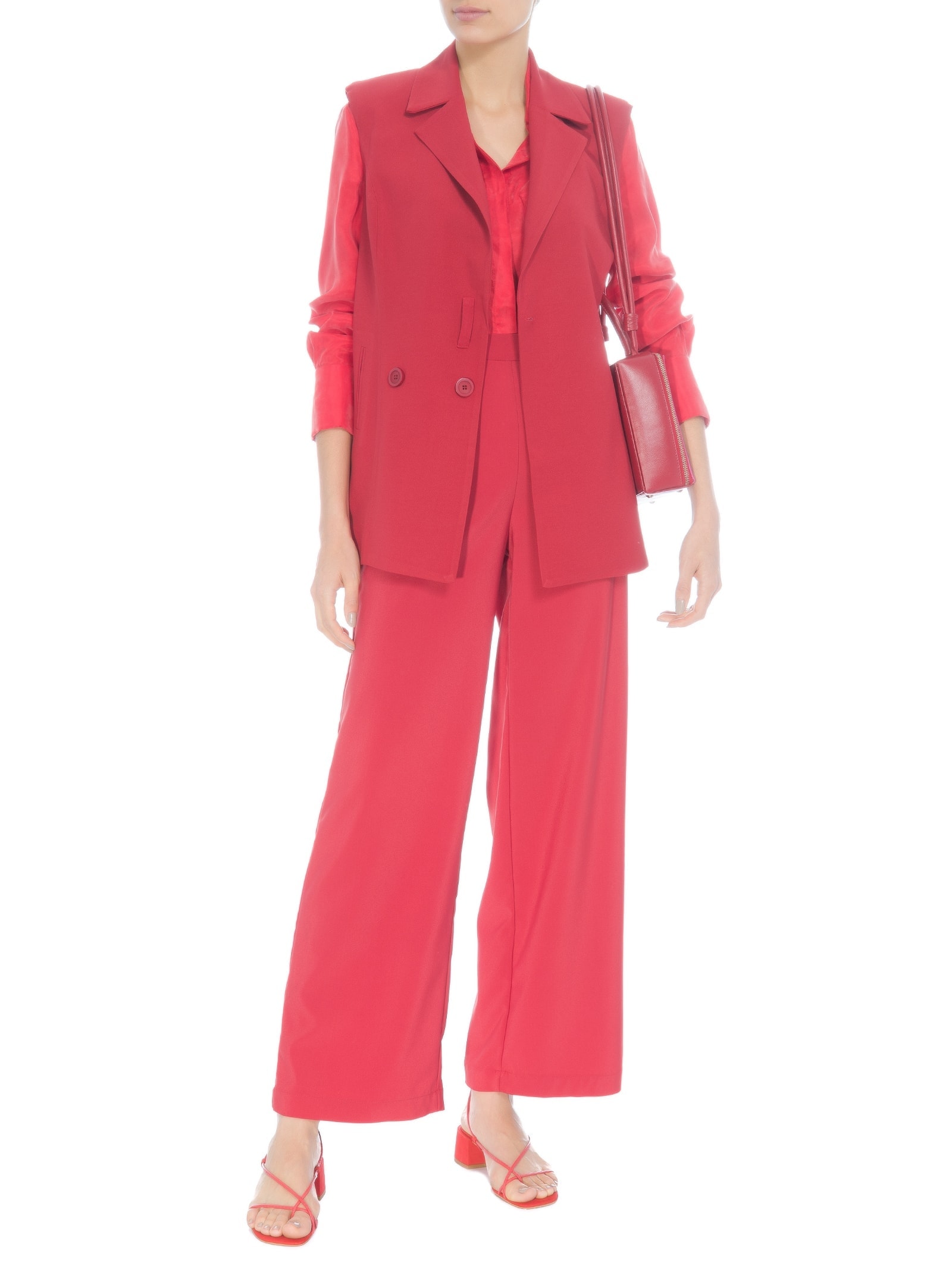 Calça Feminina Pantalona Cintura Alta Bolso Dupla Vermelho '2Essential