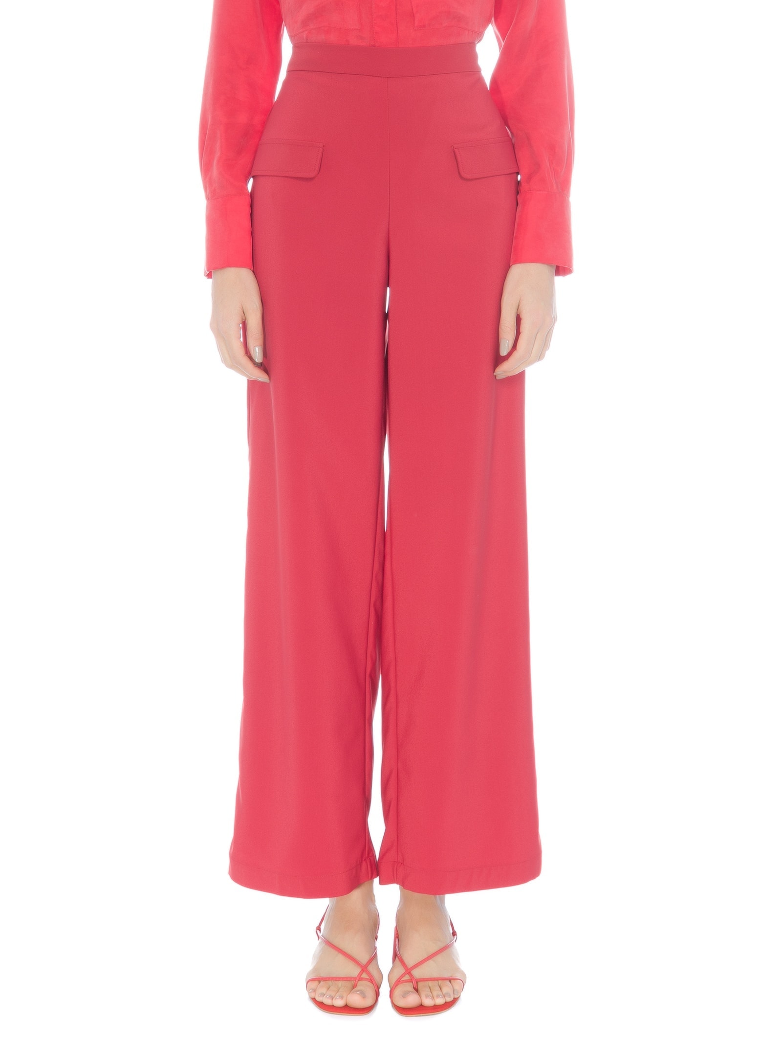 Calça Feminina Pantalona Cintura Alta Bolso Dupla Vermelho '2Essential