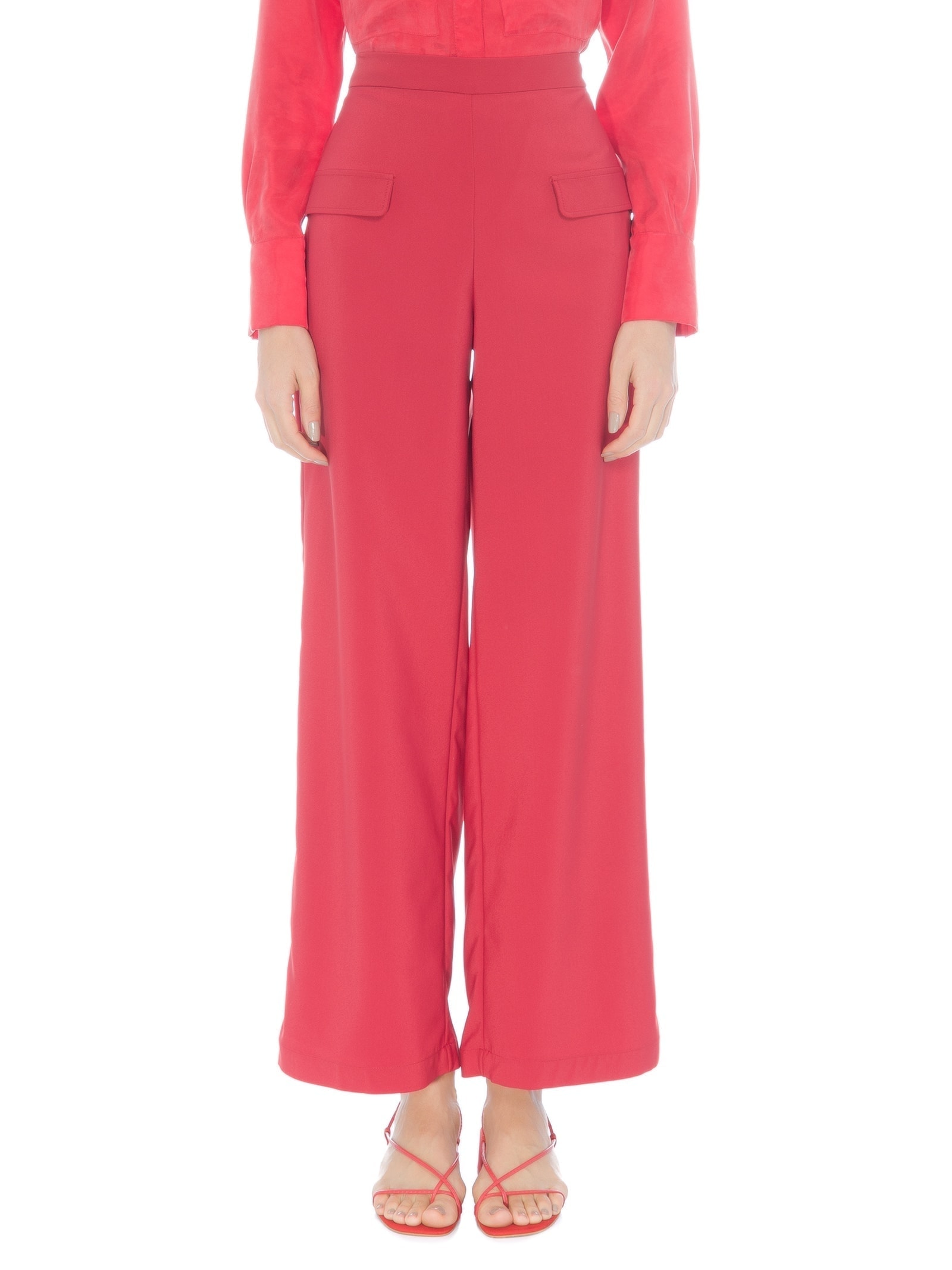 Calça Feminina Pantalona Cintura Alta Bolso Dupla Vermelho '2Essential