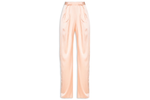 Calça Feminina Pantalona Cintura Alta Em Seda - Rosa
