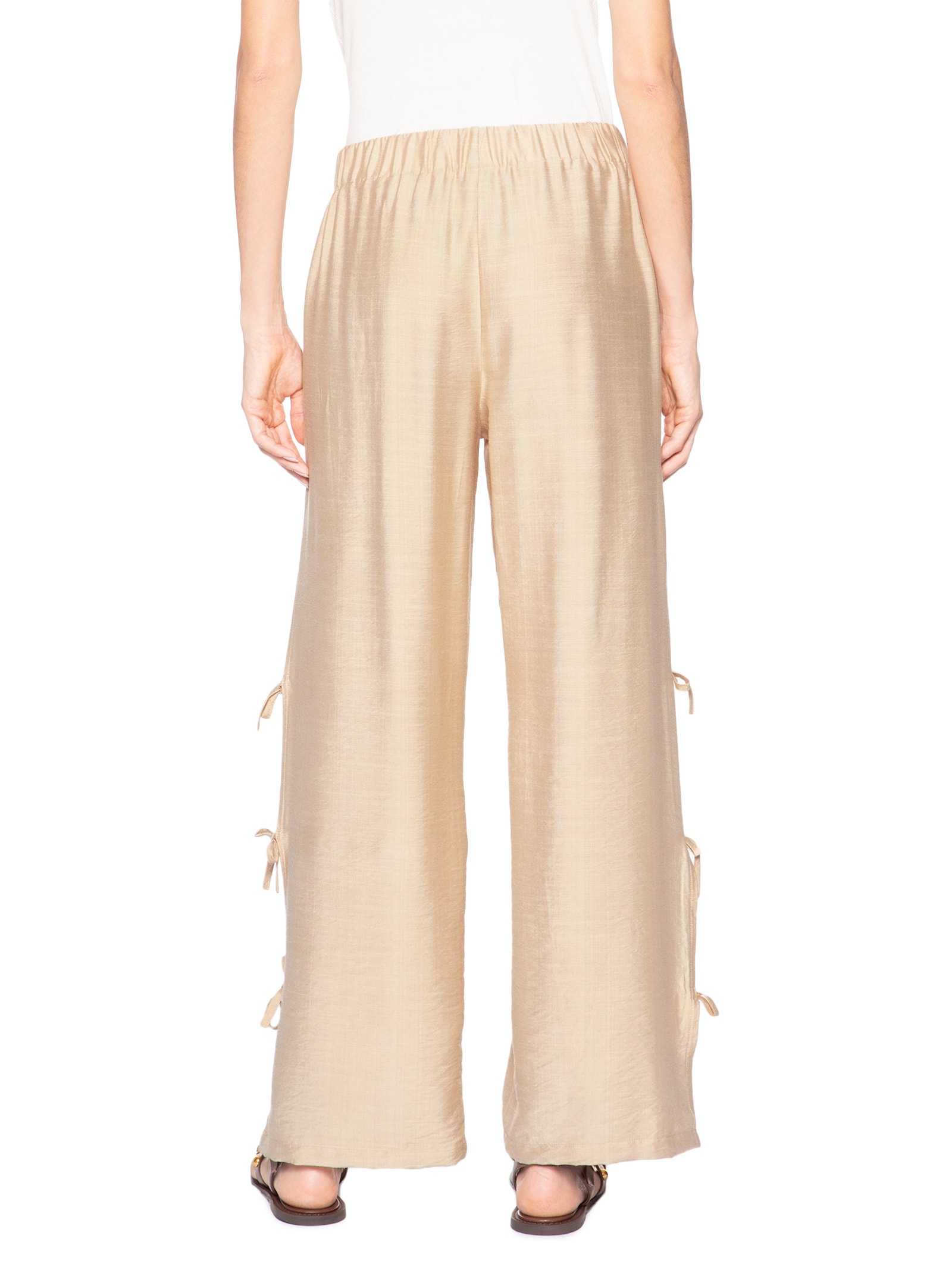 Calça Feminina Pantalona Com Amarração Lateral Bege Market 33