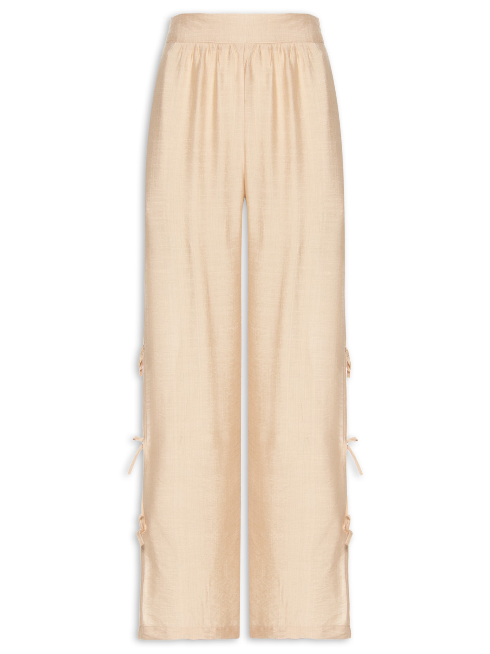 Calça Feminina Pantalona Com Amarração Lateral Bege Market 33