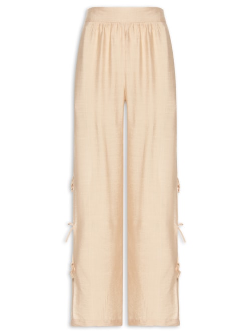 Calça Feminina Pantalona Com Amarração Lateral – Bege