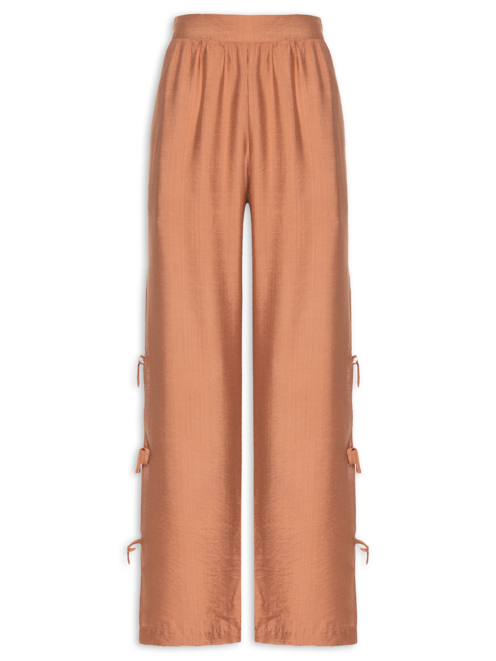 Calça Feminina Pantalona Com Amarração Lateral Marrom Market 33