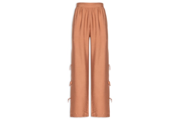 Calça Feminina Pantalona Com Amarração Lateral - Marrom