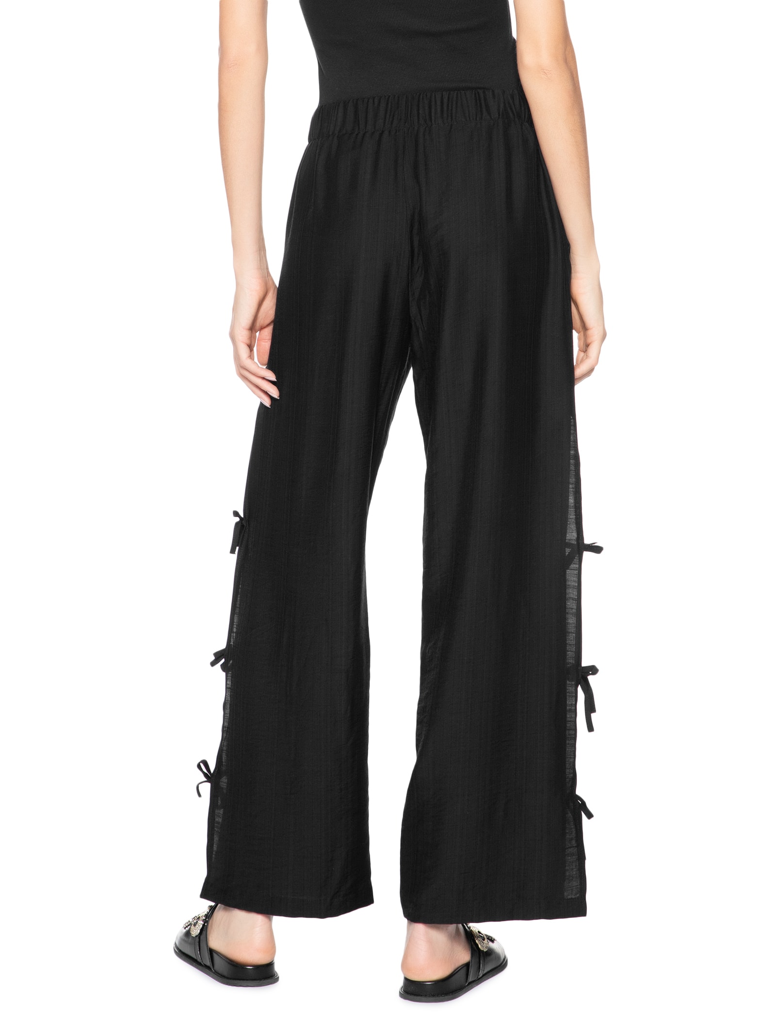 Calça Feminina Pantalona Com Amarração Lateral Preto Market 33