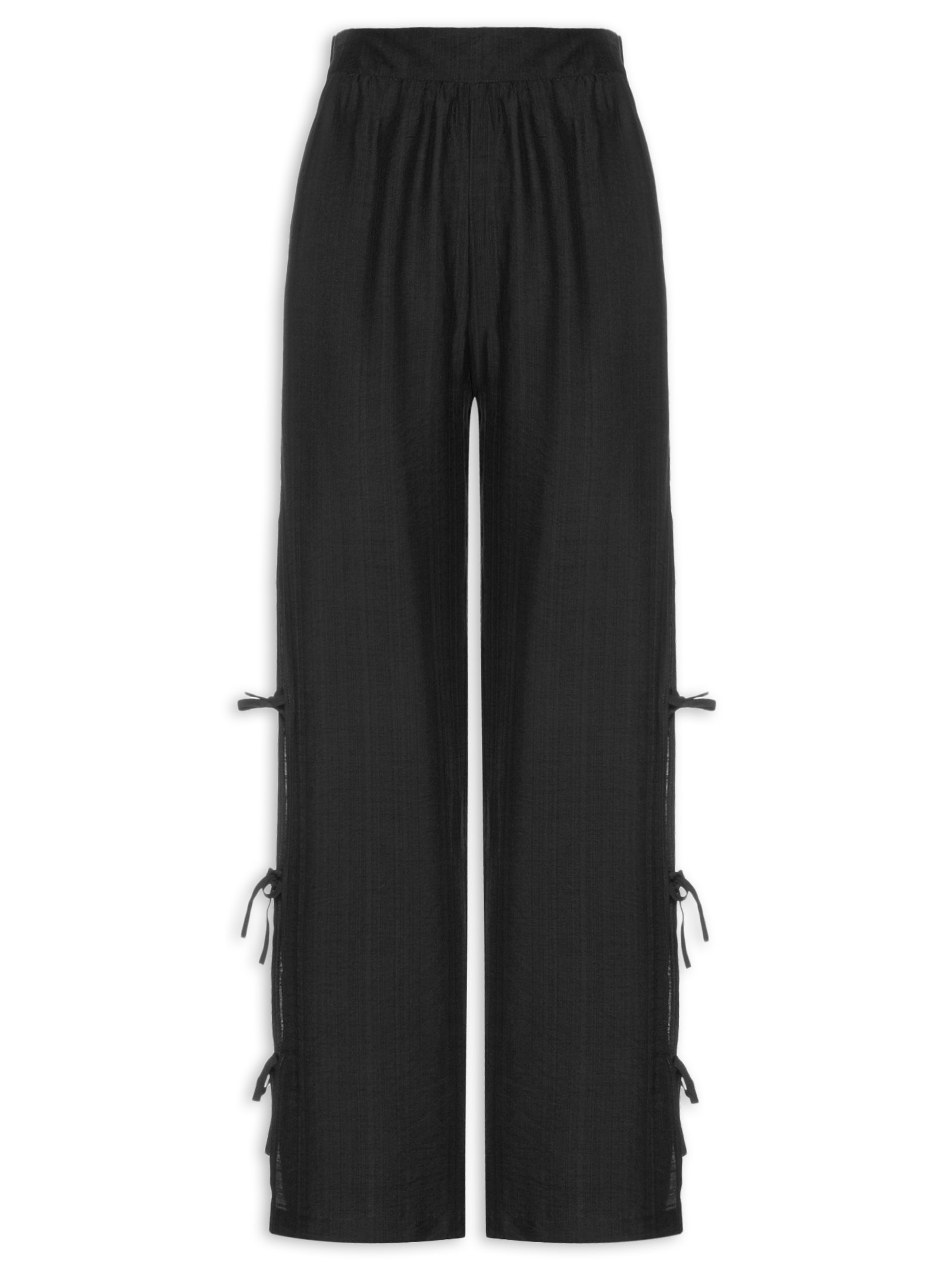 Calça Feminina Pantalona Com Amarração Lateral Preto Market 33