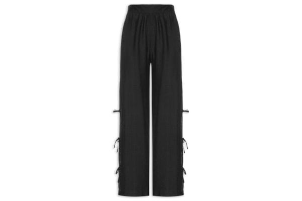 Calça Feminina Pantalona Com Amarração Lateral - Preto