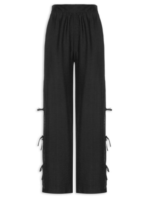 Calça Feminina Pantalona Com Amarração Lateral – Preto