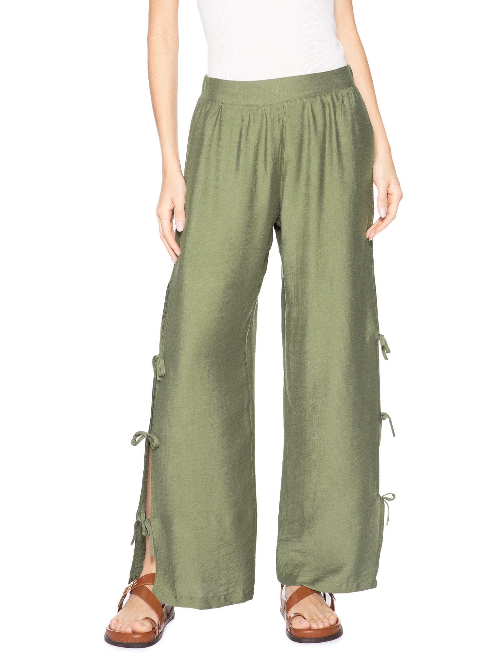 Calça Feminina Pantalona Com Amarração Lateral Verde Market 33