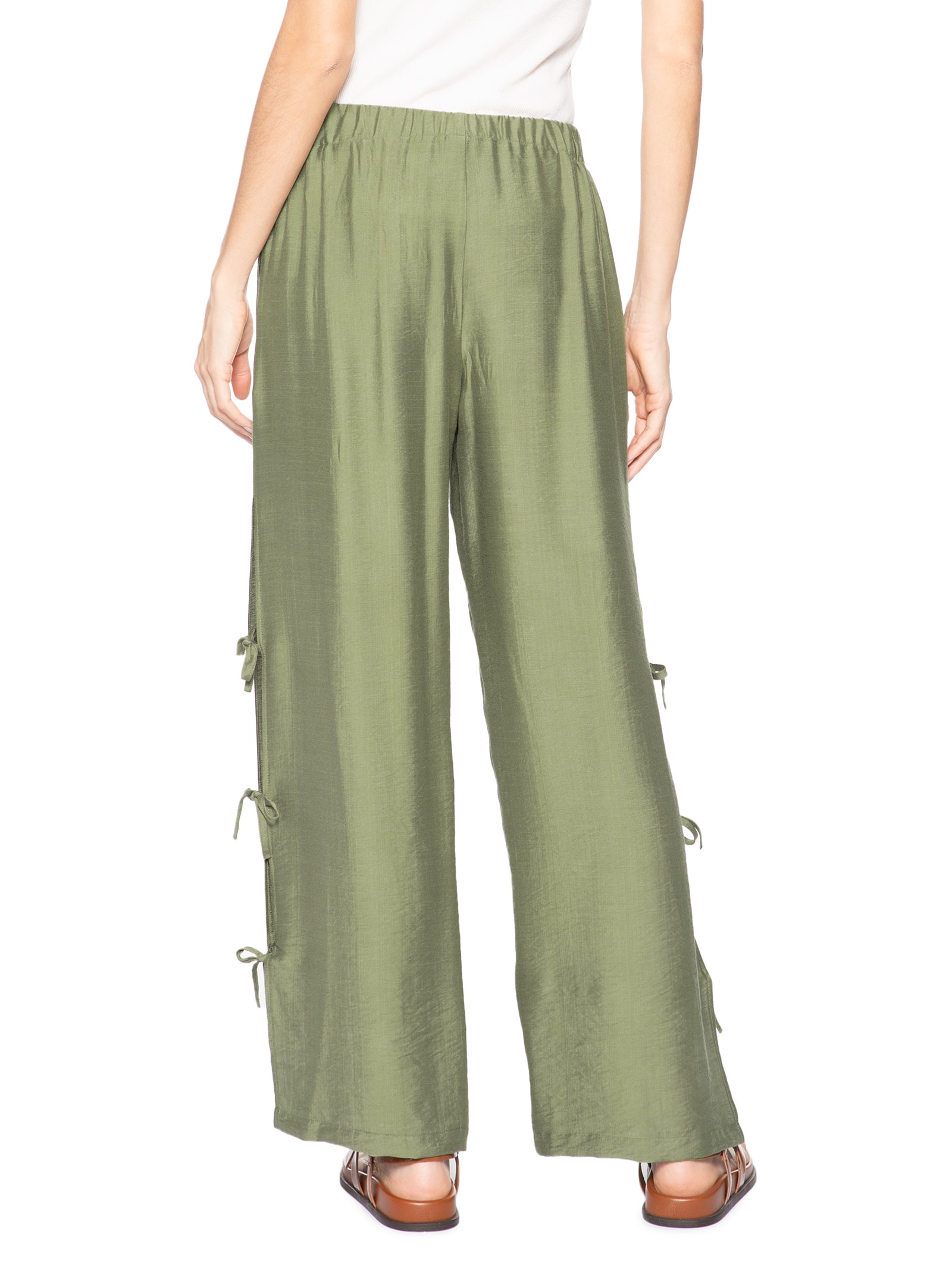 Calça Feminina Pantalona Com Amarração Lateral Verde Market 33