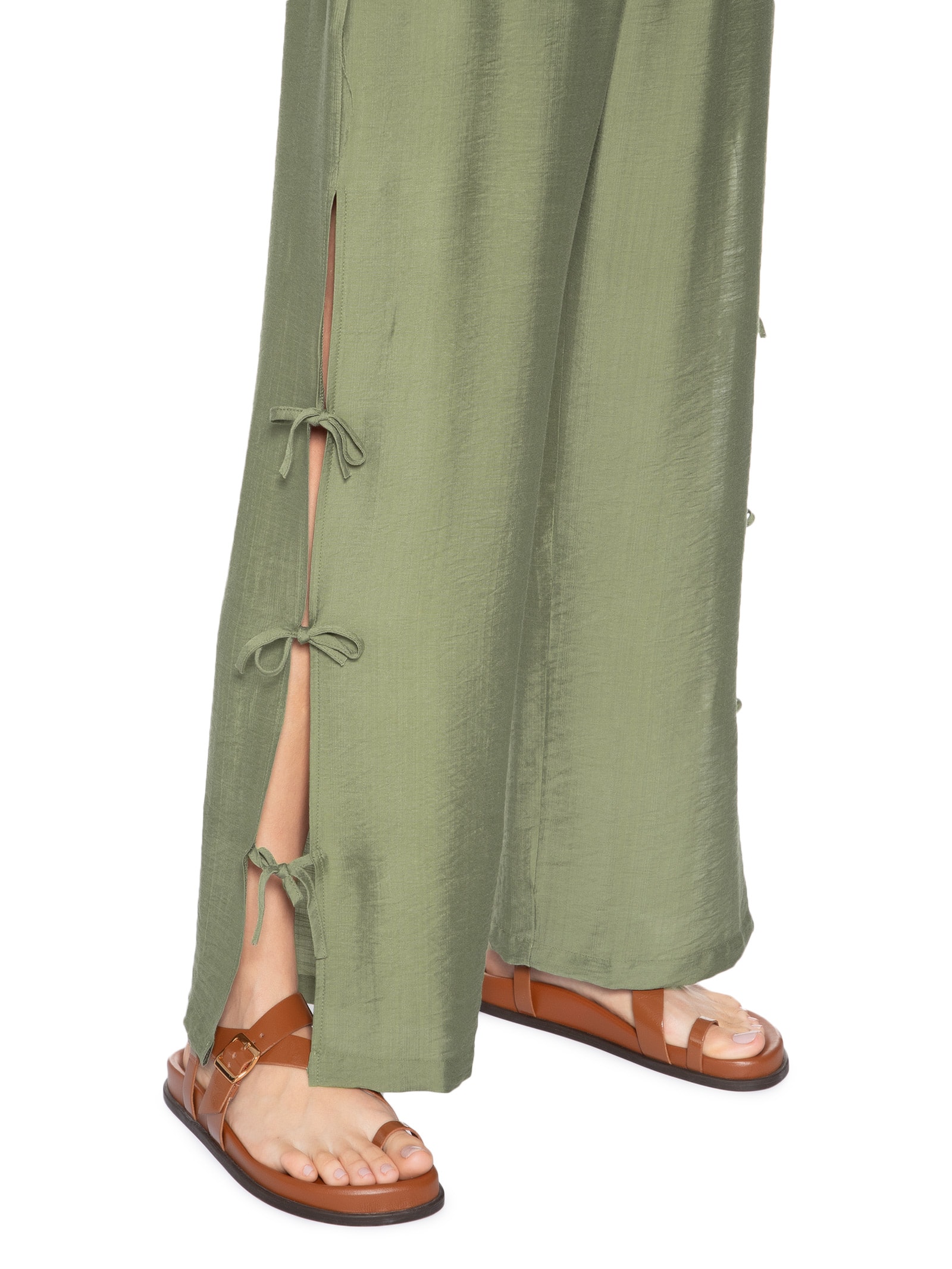 Calça Feminina Pantalona Com Amarração Lateral Verde Market 33