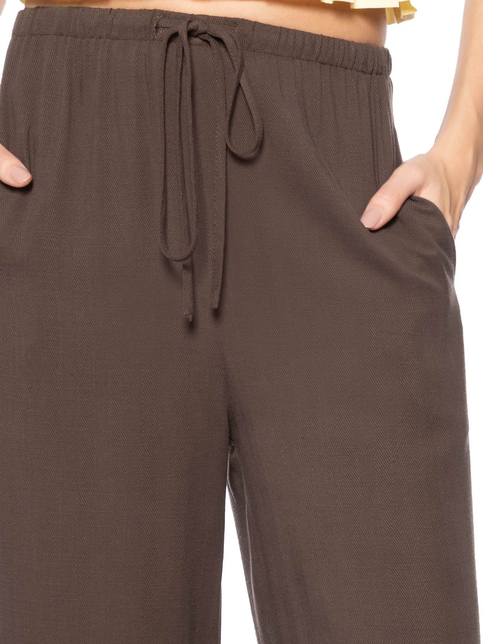 Calça Feminina Pantalona Com Amarração Marrom Market 33