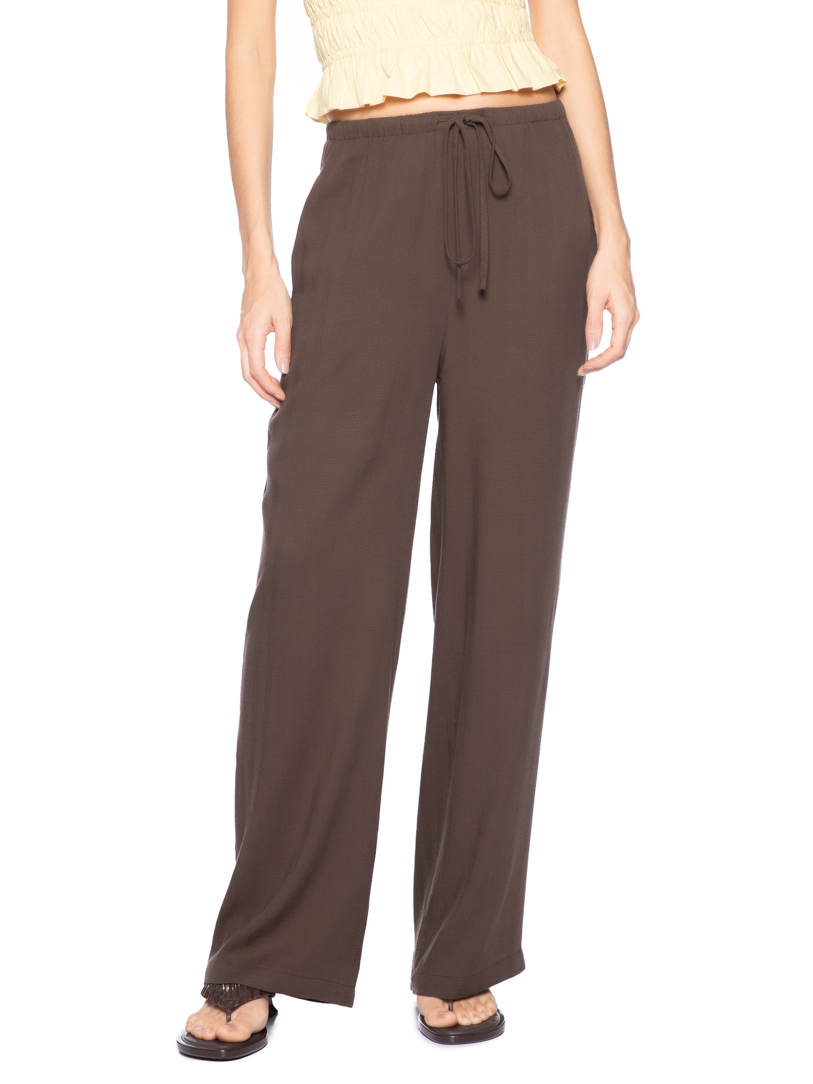 Calça Feminina Pantalona Com Amarração Marrom Market 33