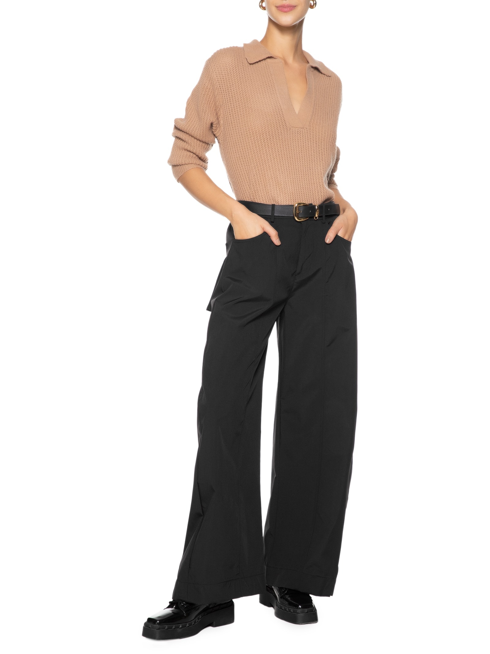 Calça Feminina Pantalona com Bolso Preto Basiq