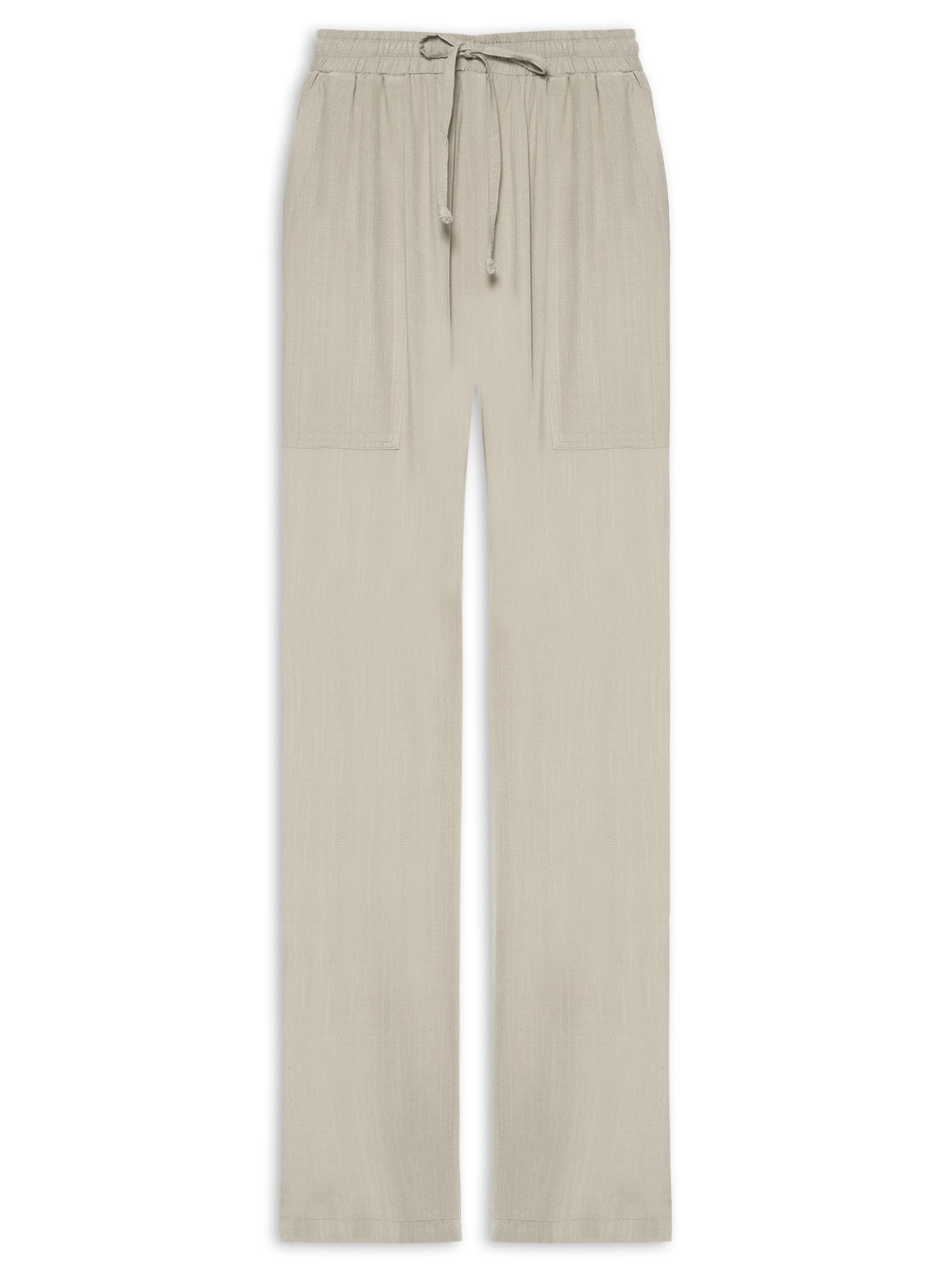 Calça Feminina Pantalona Com Bolsos Bege Basiq