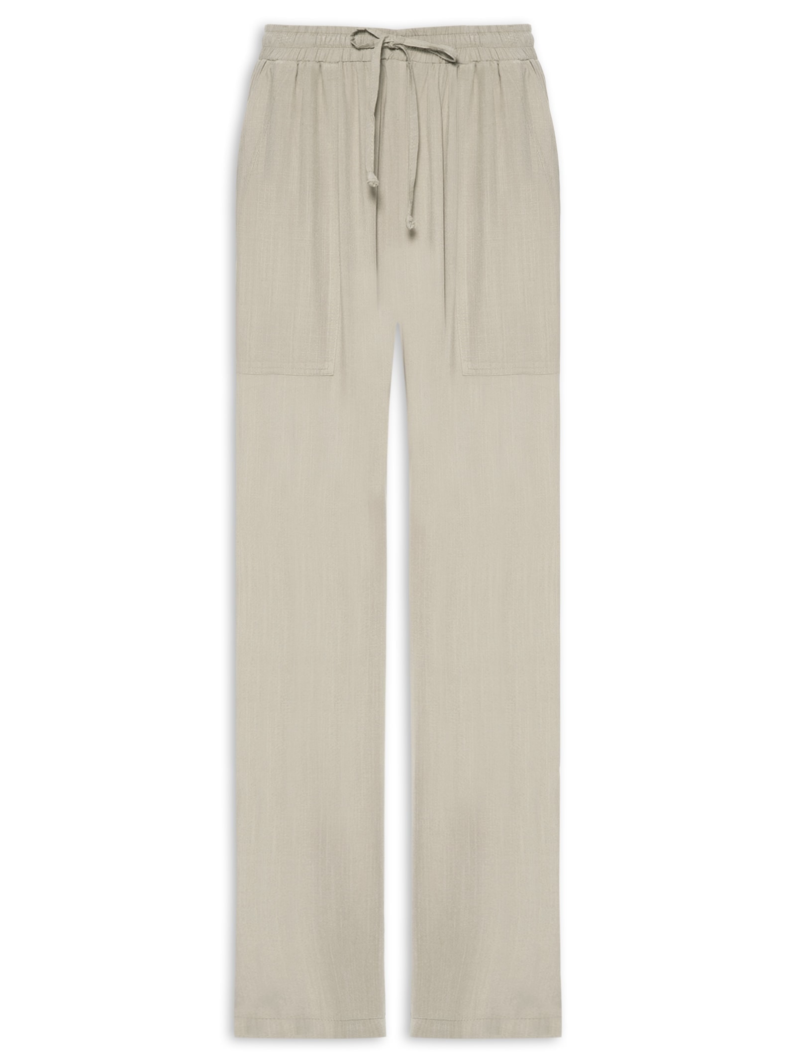 Calça Feminina Pantalona Com Bolsos Bege Basiq