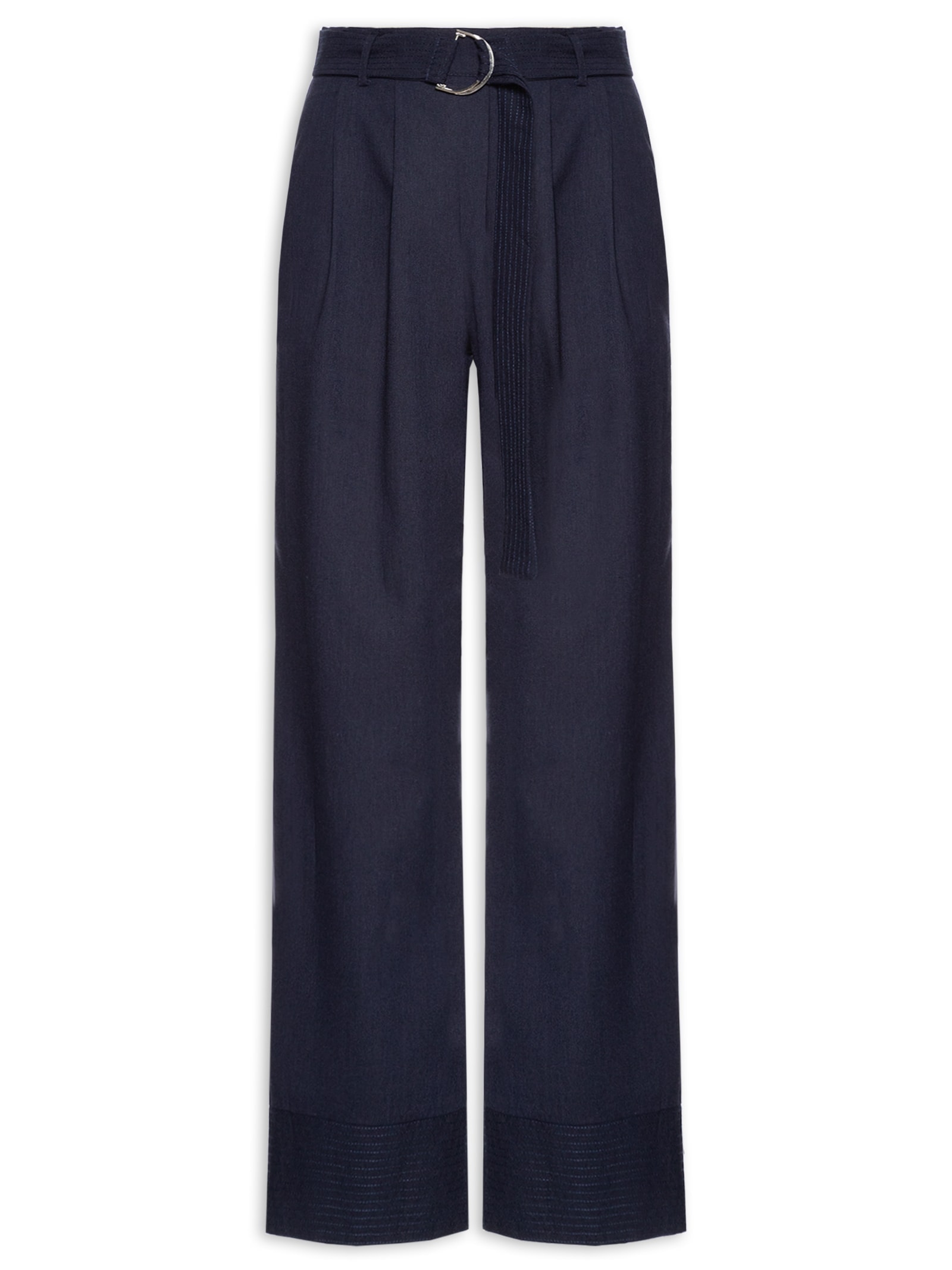 Calça Feminina Pantalona Com Cinto Azul Basiq