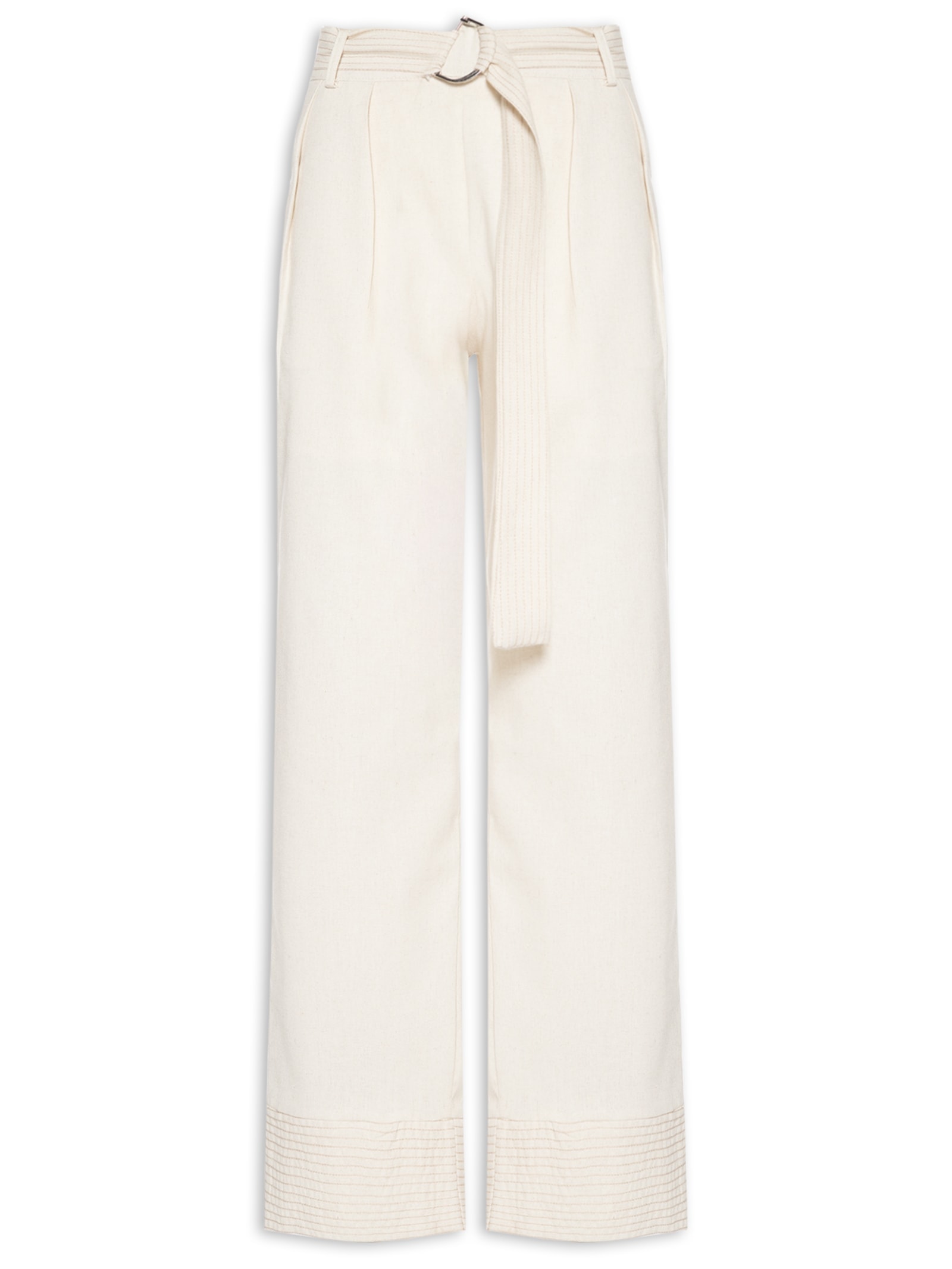 Calça Feminina Pantalona Com Cinto Bege Basiq