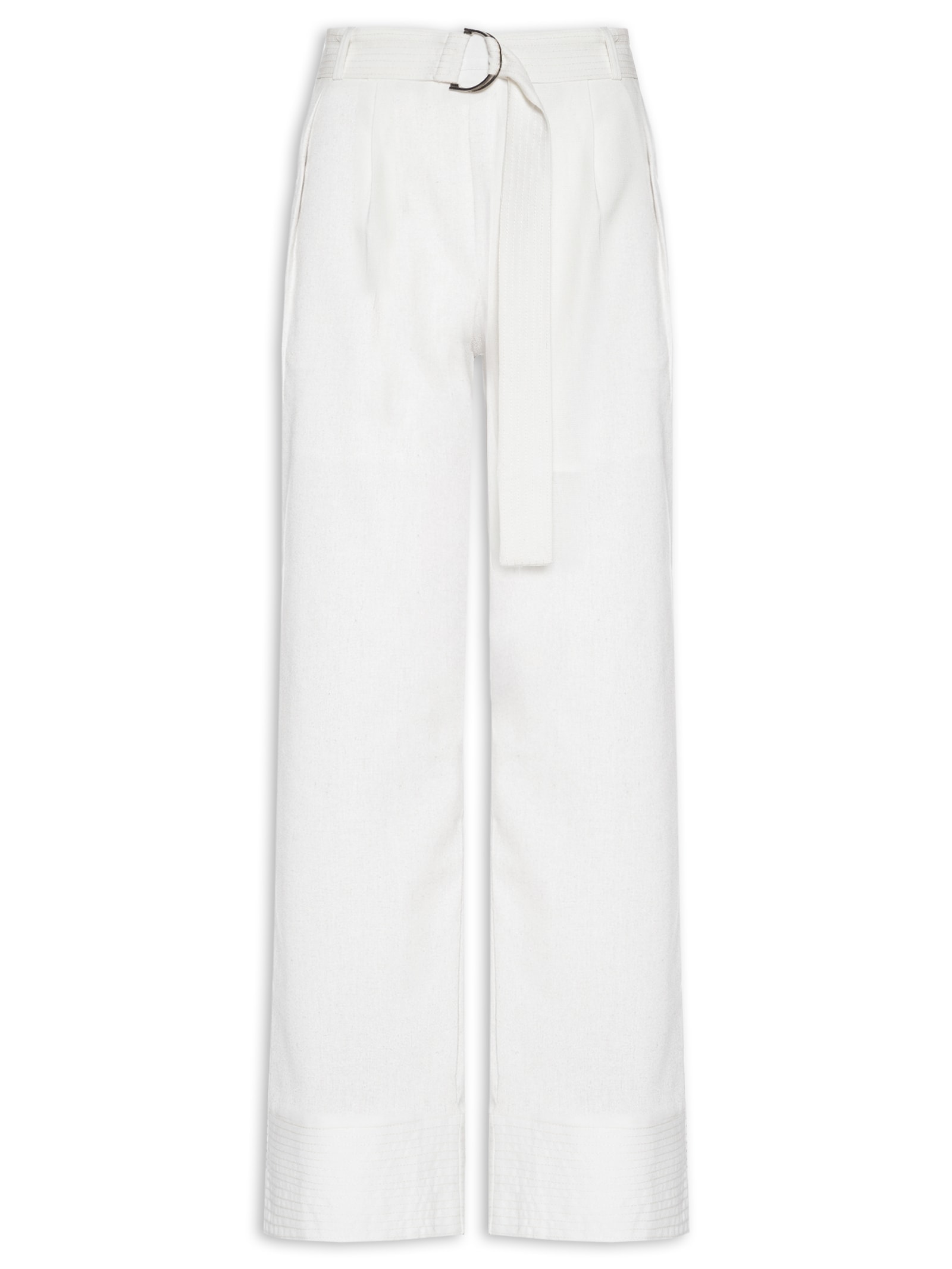 Calça Feminina Pantalona Com Cinto Off White Basiq