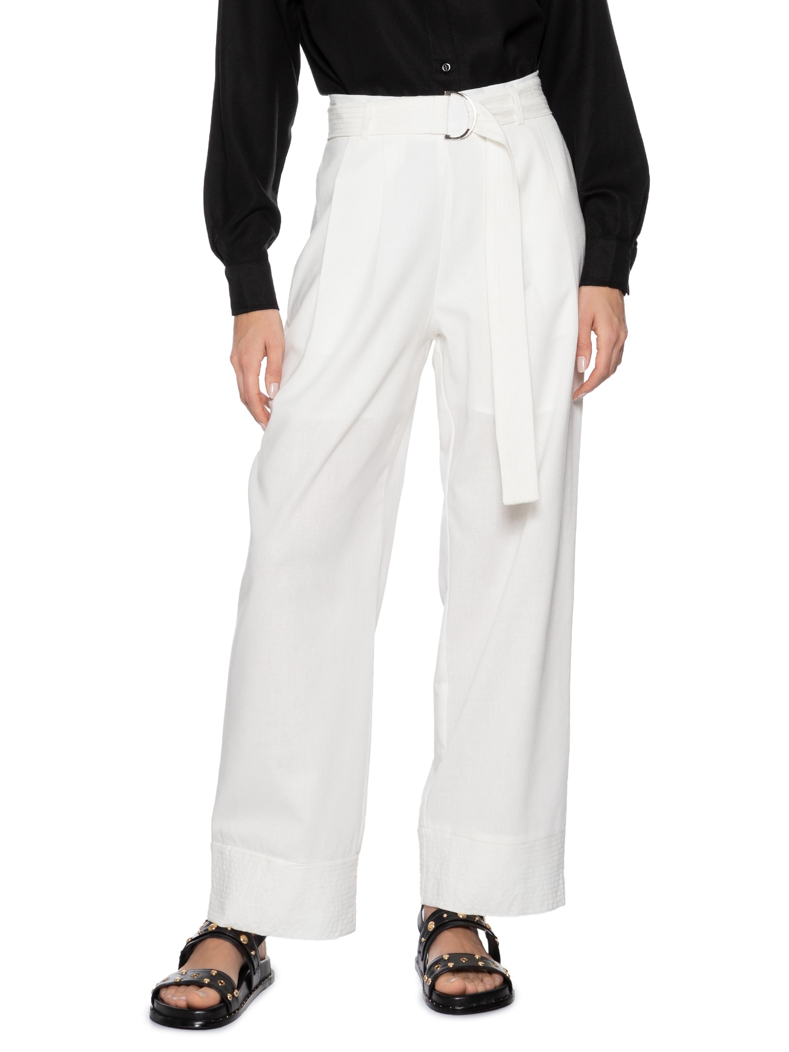 Calça Feminina Pantalona Com Cinto Off White Basiq