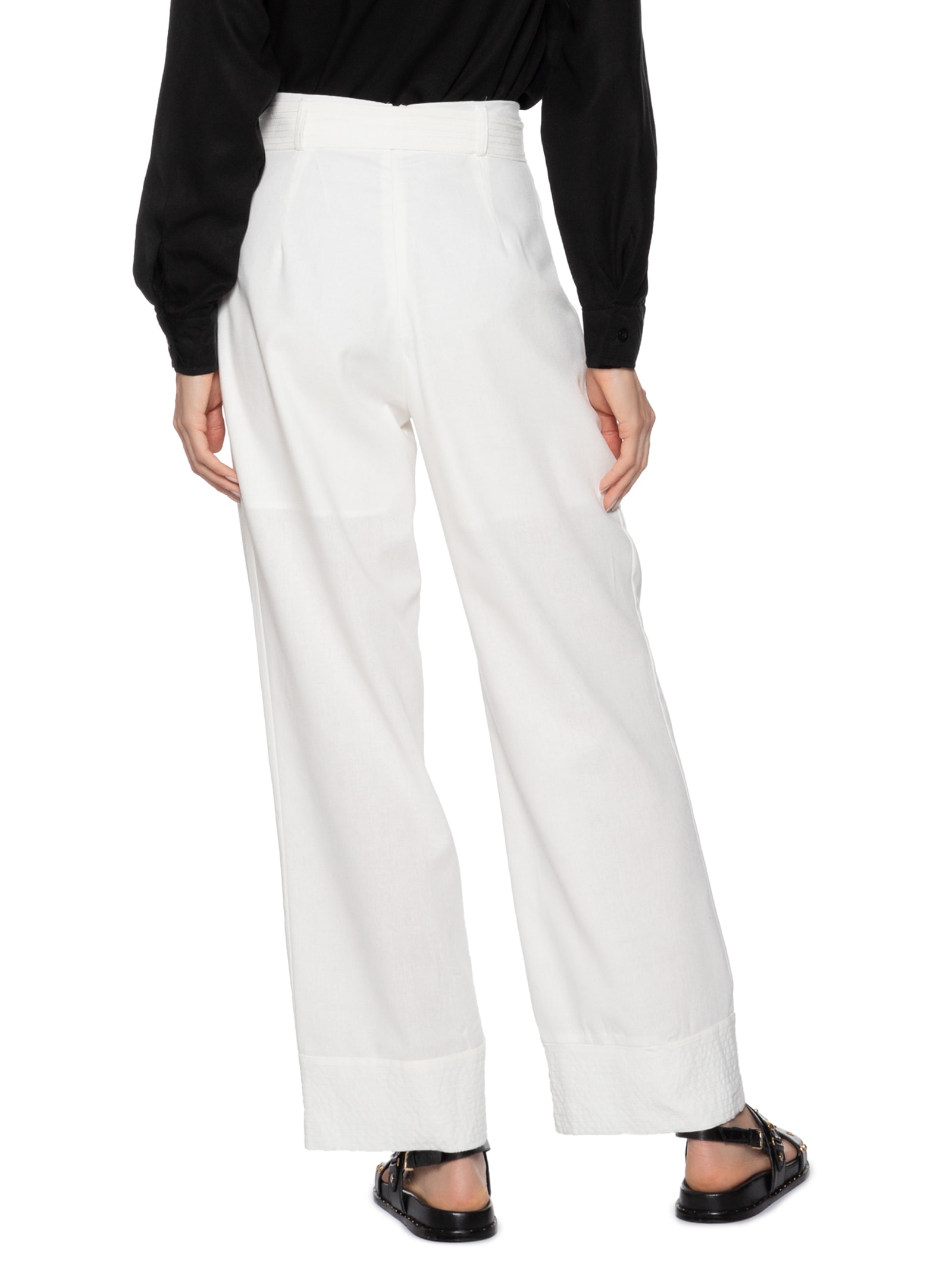 Calça Feminina Pantalona Com Cinto Off White Basiq