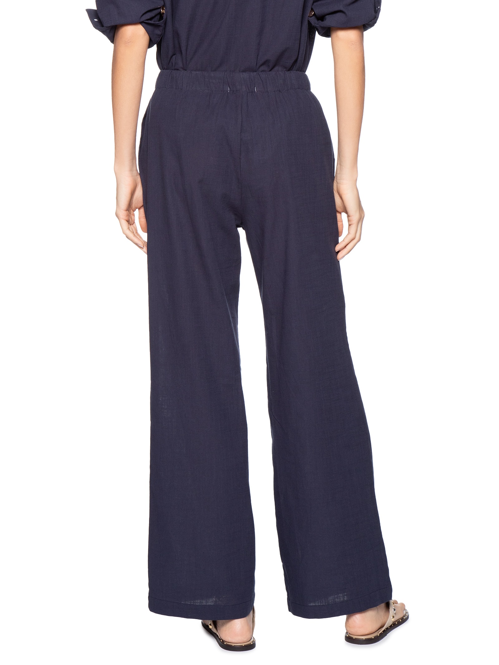 Calça Feminina Pantalona Com Cordão Azul Basiq