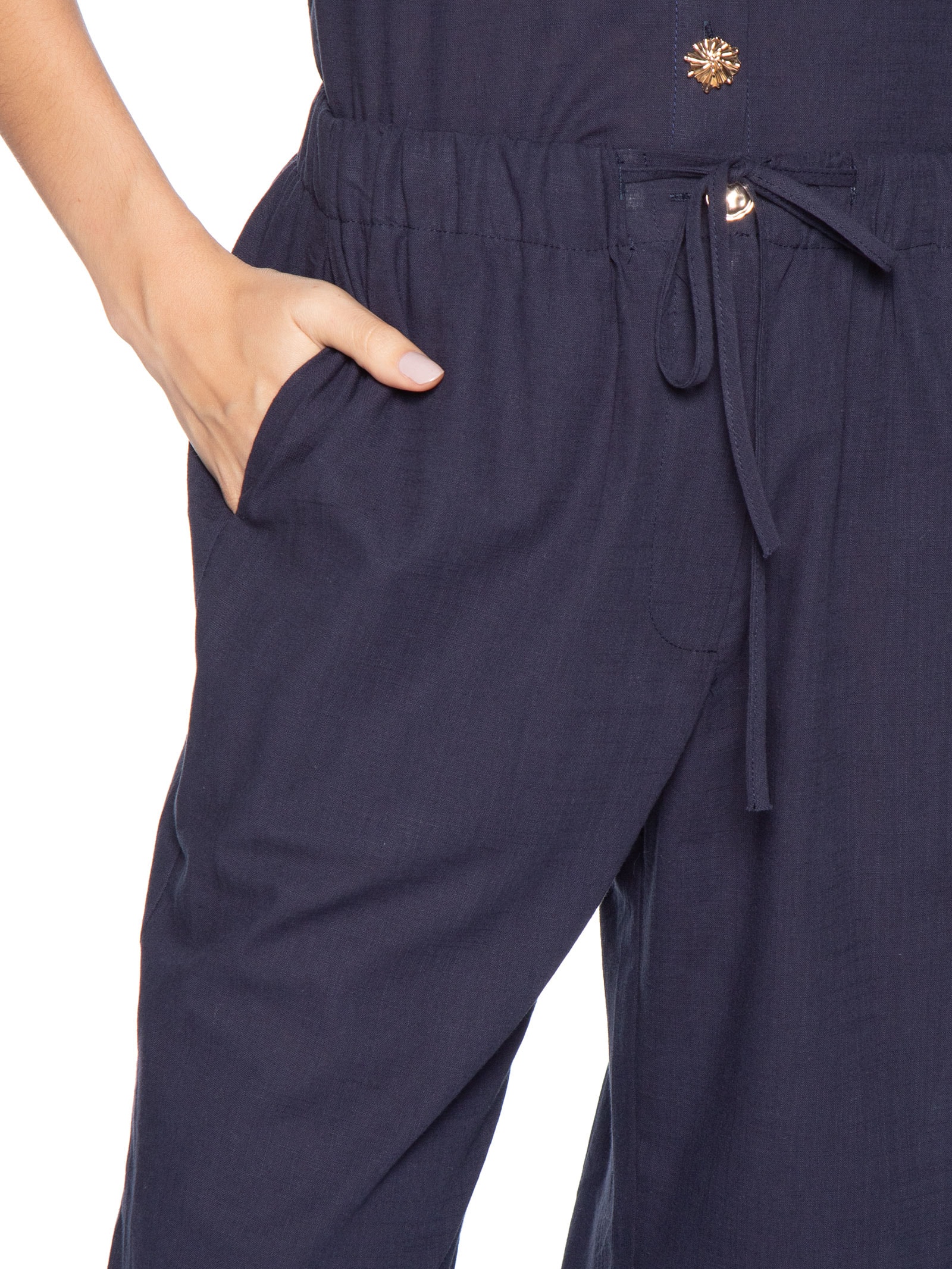Calça Feminina Pantalona Com Cordão Azul Basiq