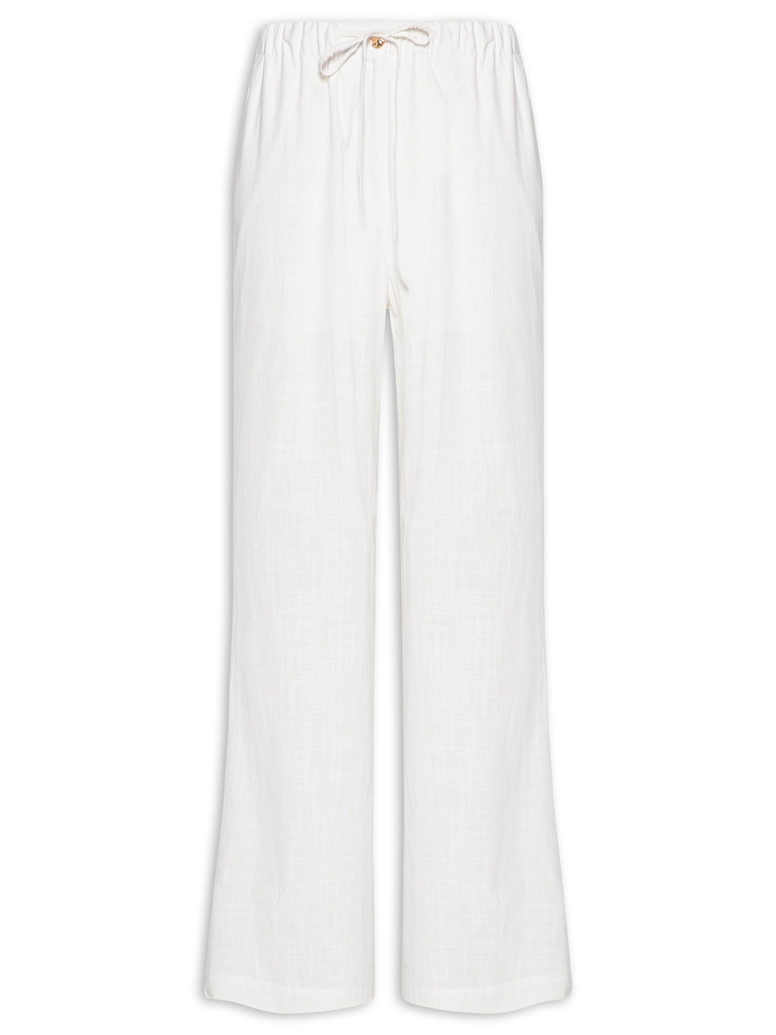 Calça Feminina Pantalona Com Cordão Branco Basiq