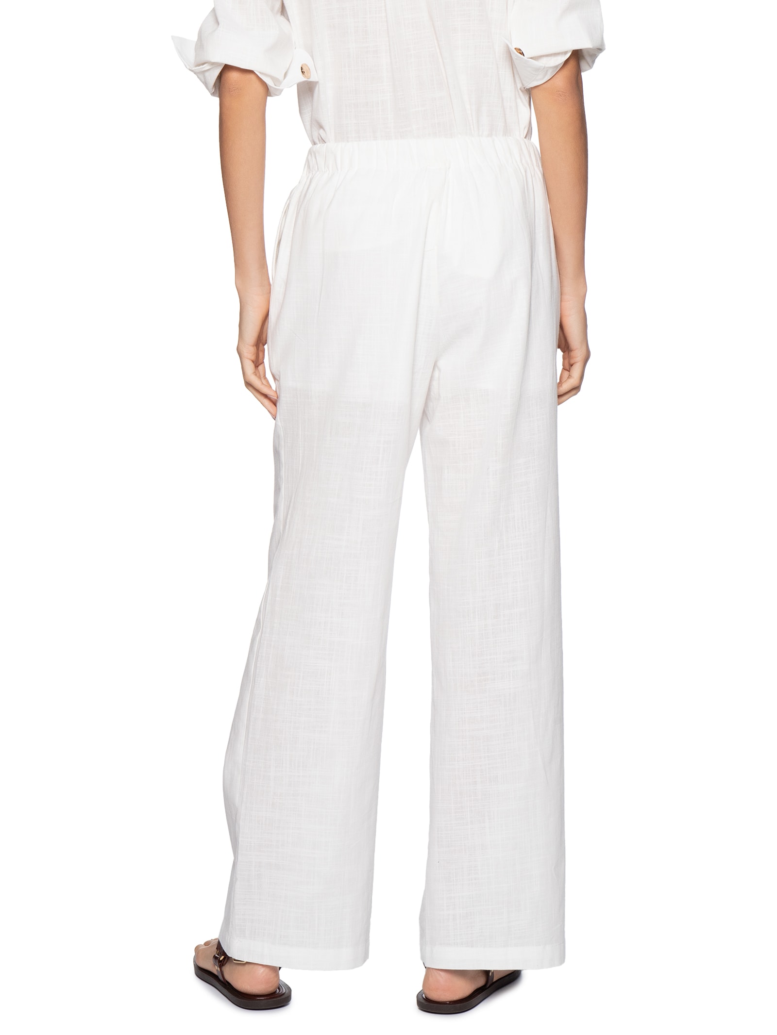 Calça Feminina Pantalona Com Cordão Branco Basiq