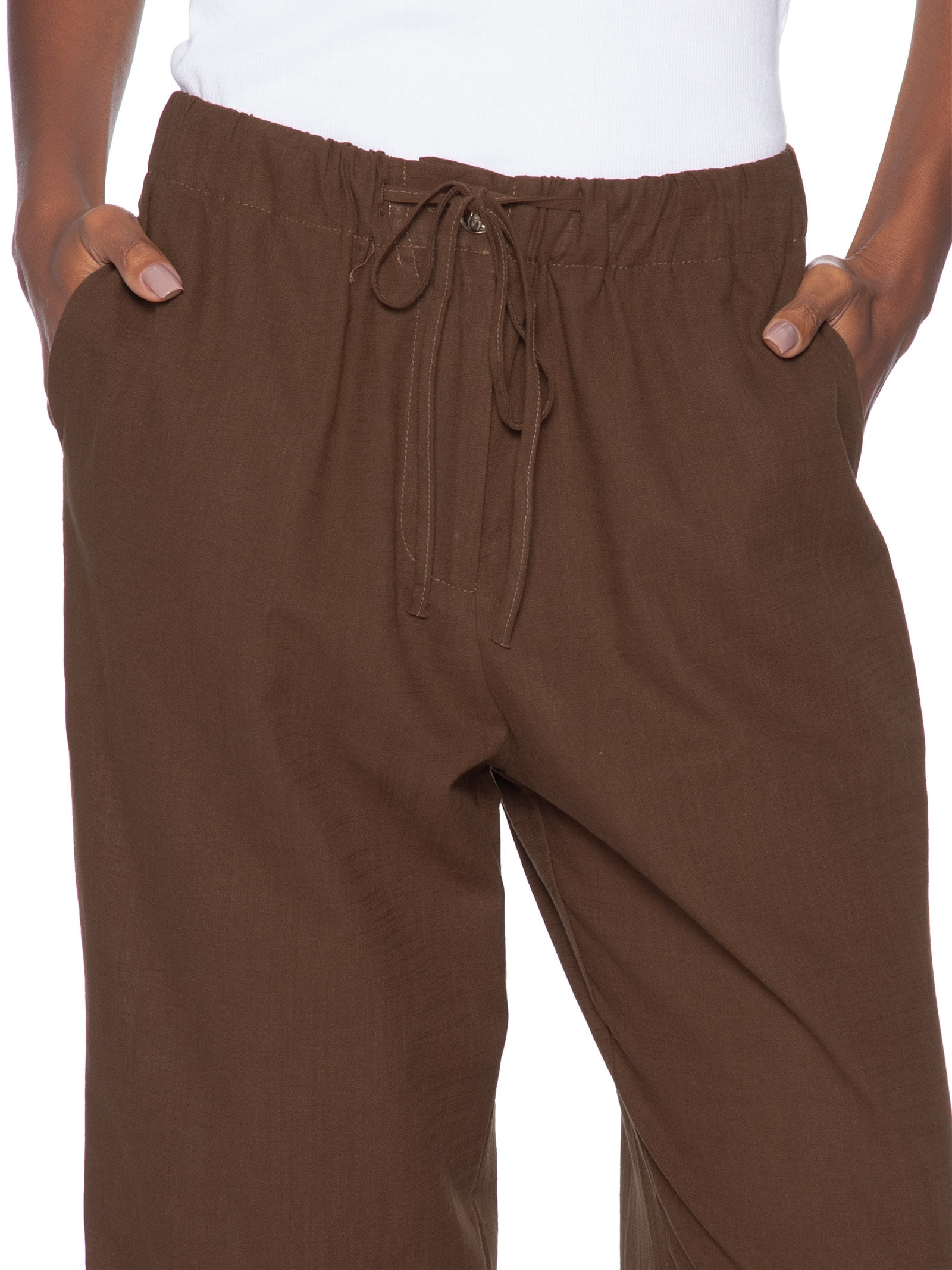 Calça Feminina Pantalona Com Cordão Marrom Basiq
