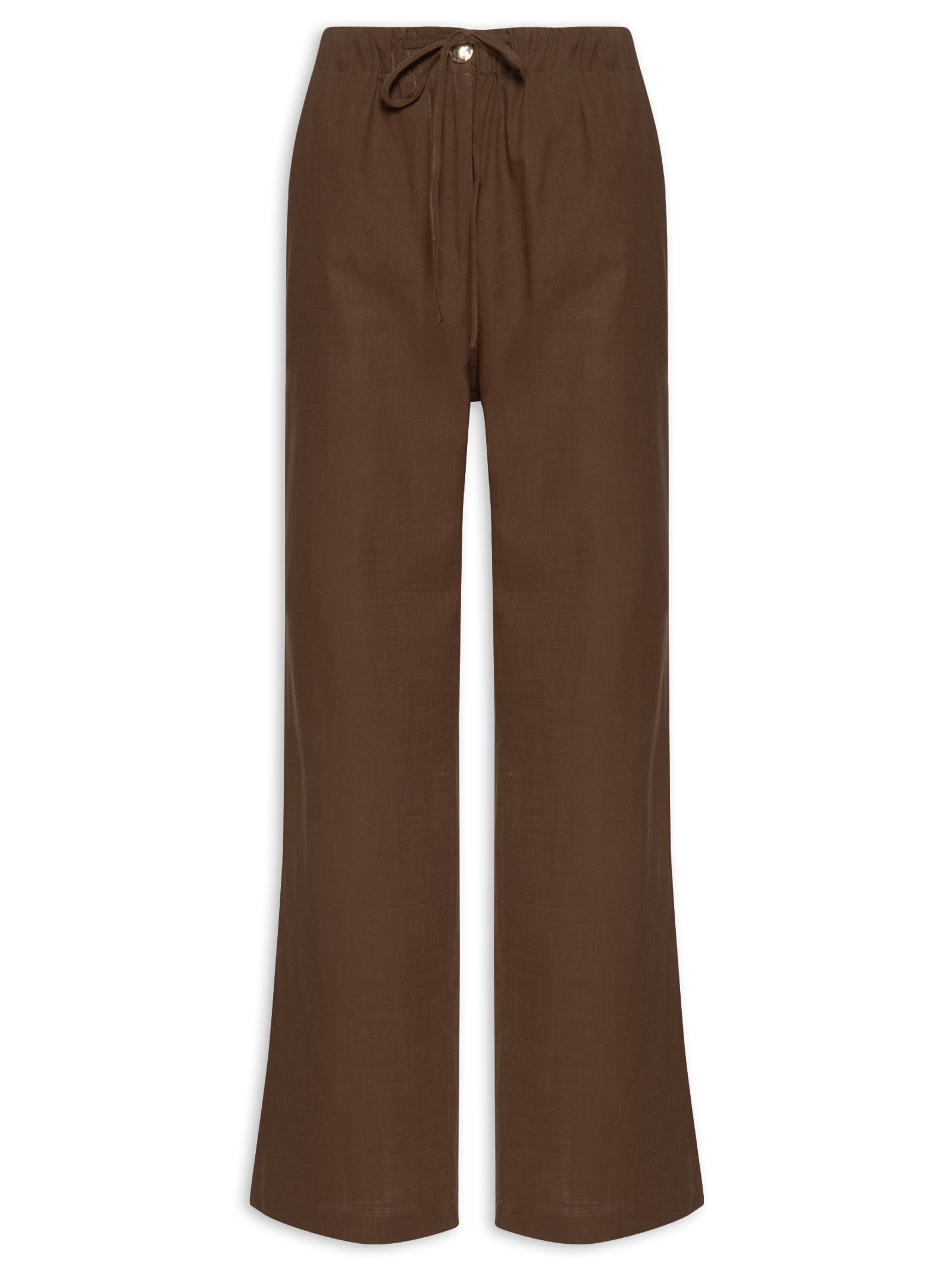 Calça Feminina Pantalona Com Cordão Marrom Basiq