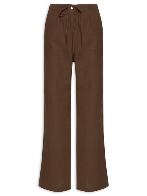 Calça Feminina Pantalona Com Cordão - Marrom