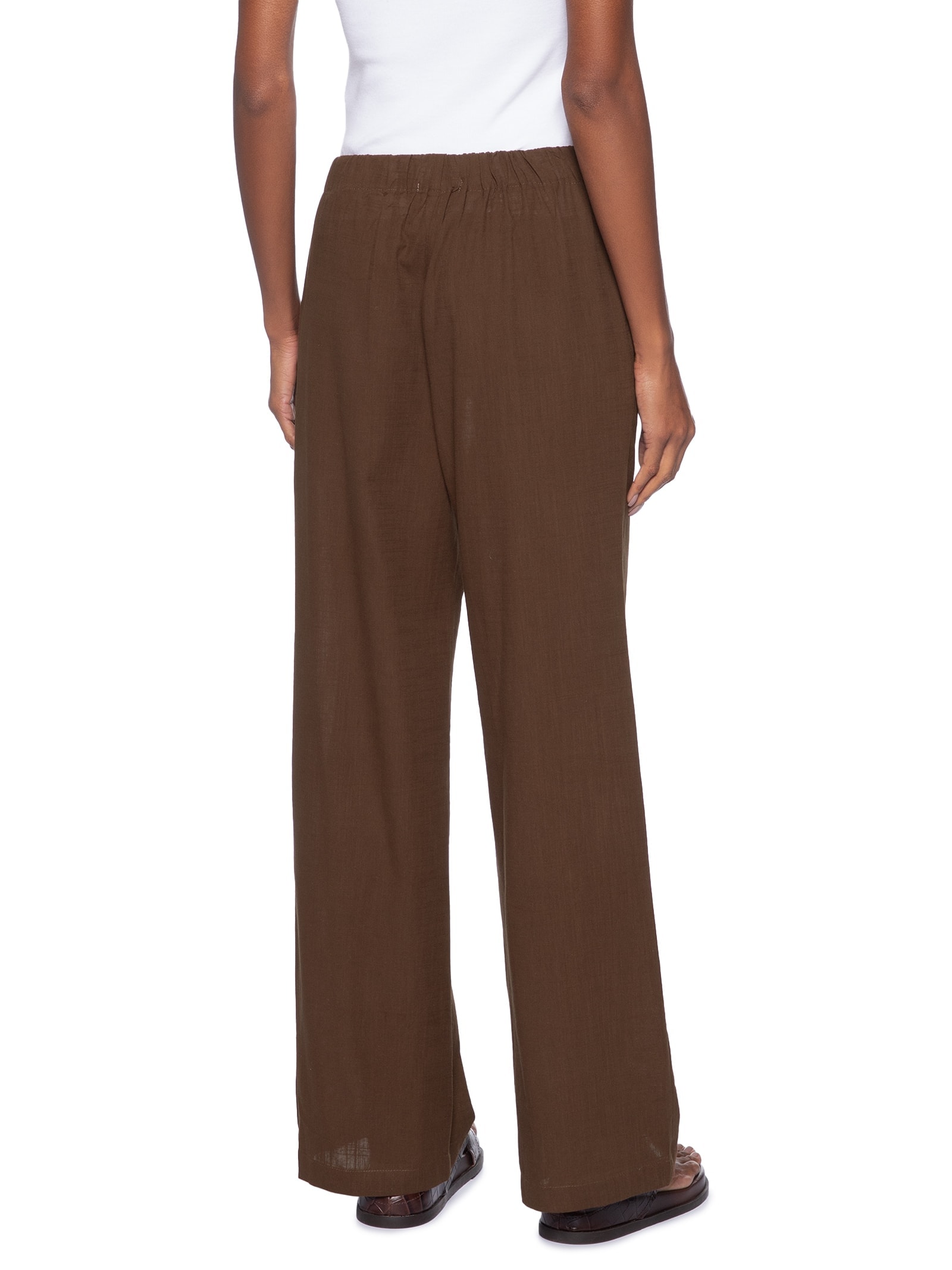 Calça Feminina Pantalona Com Cordão Marrom Basiq