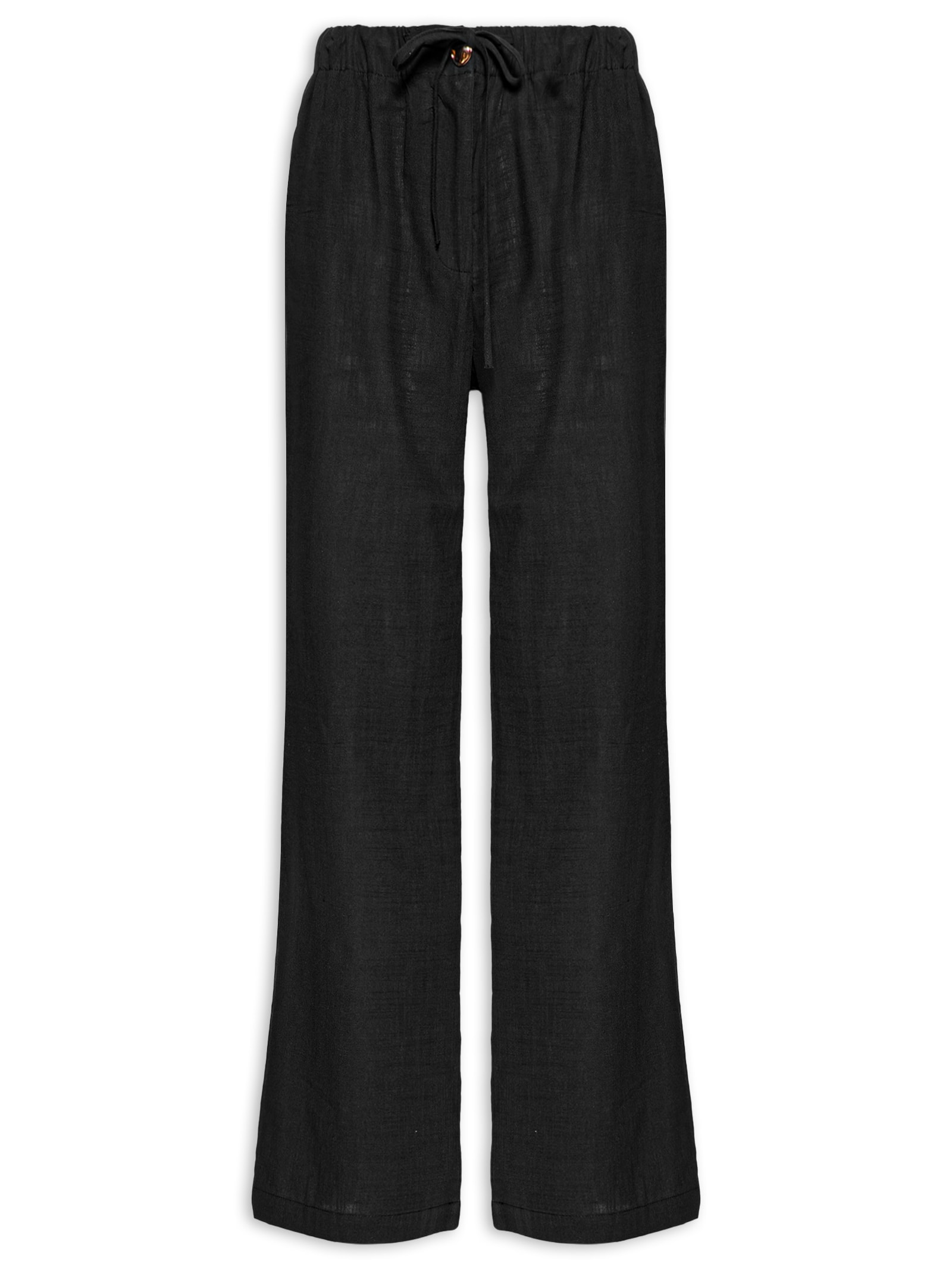 Calça Feminina Pantalona Com Cordão Preto Basiq