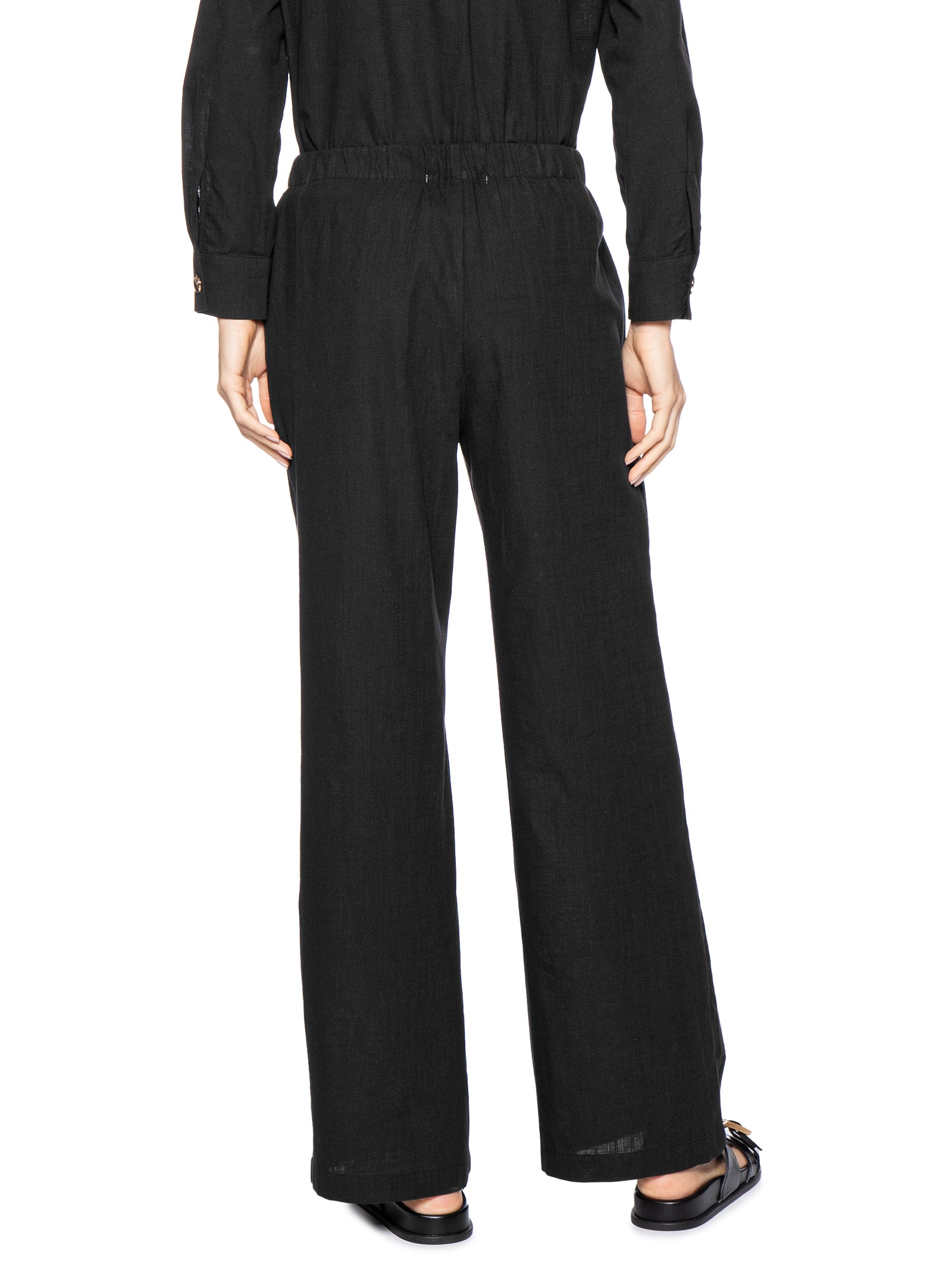 Calça Feminina Pantalona Com Cordão Preto Basiq