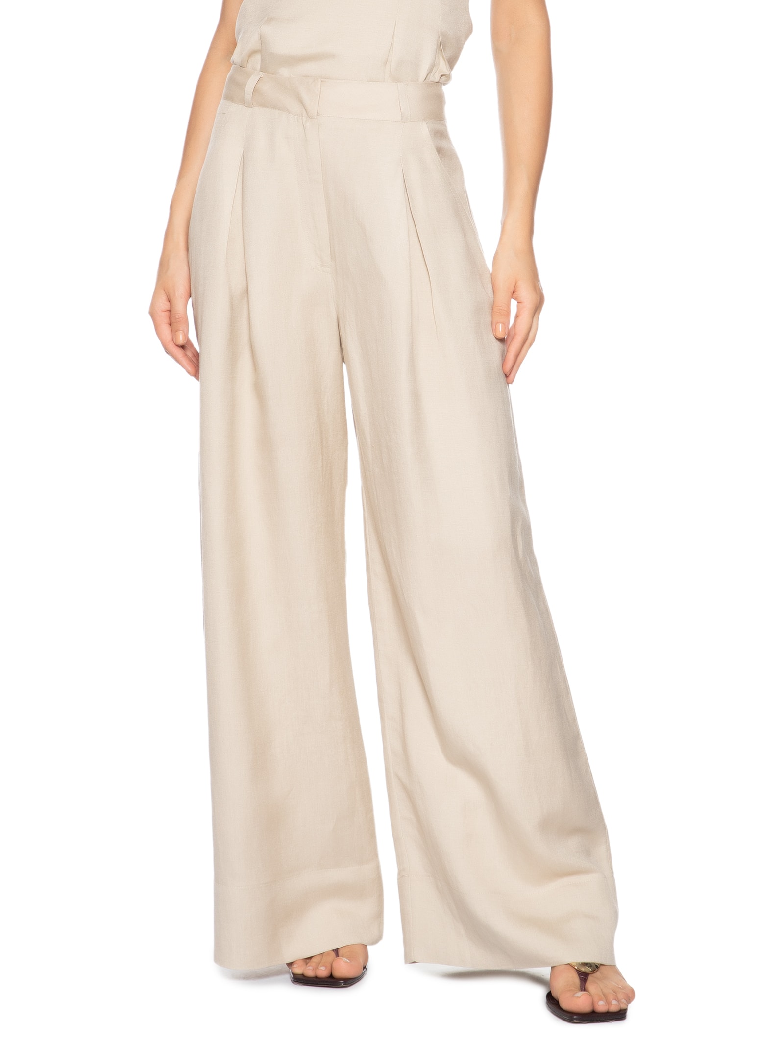 Calça Feminina Pantalona Com Linho Bege Animale