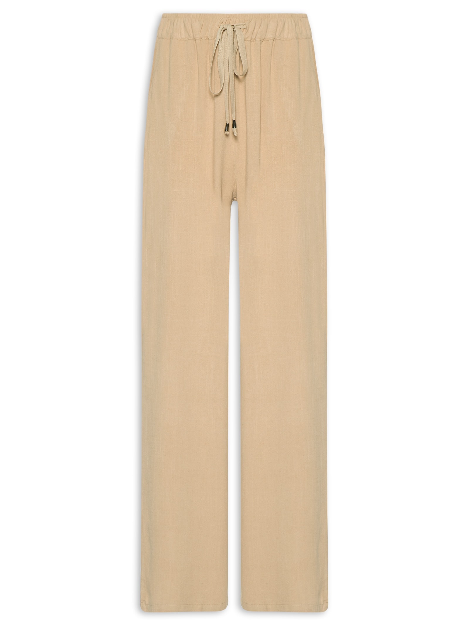 Calça Feminina Pantalona Com Linho Bege Basiq