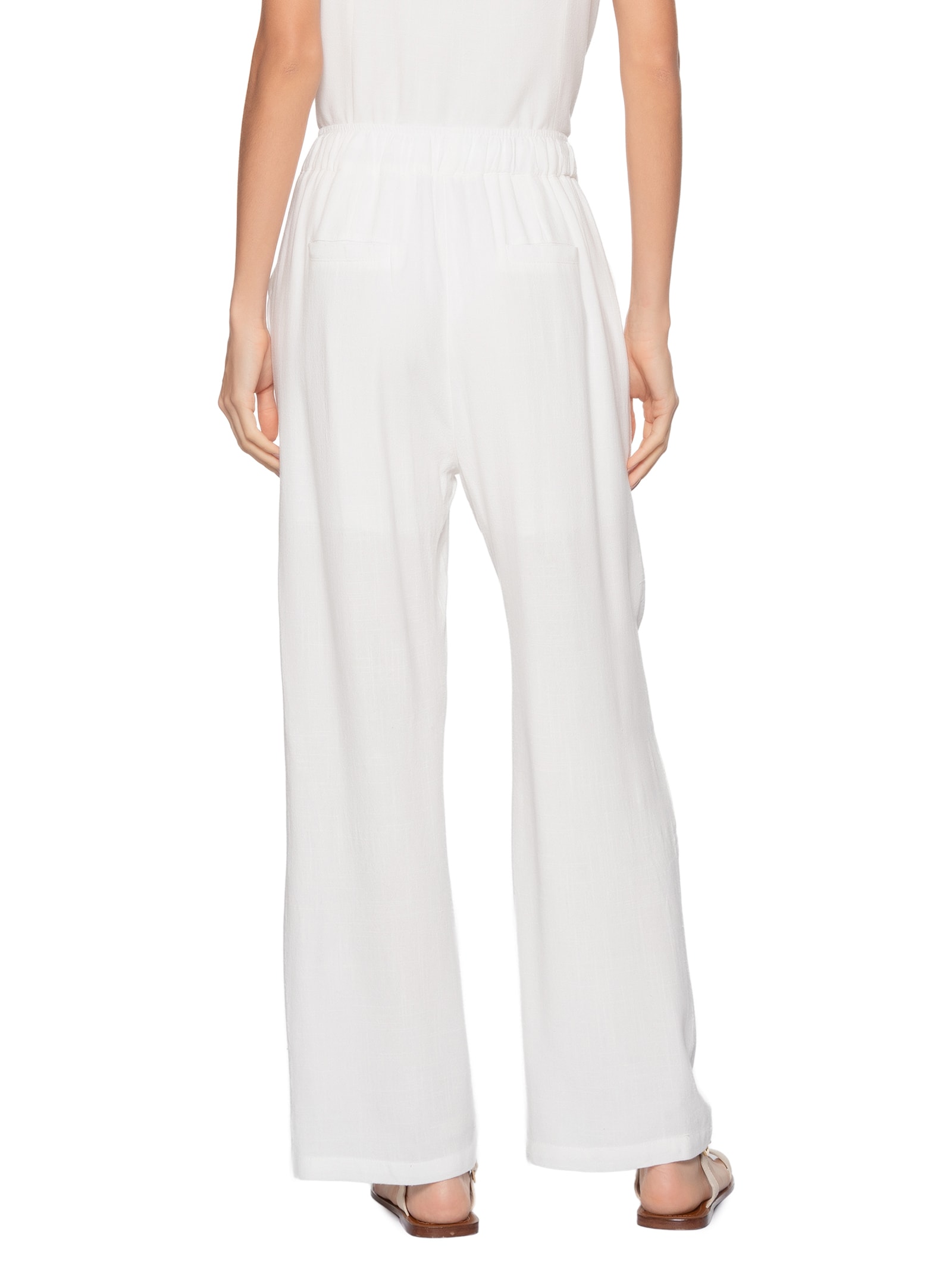 Calça Feminina Pantalona Com Linho Branco Basiq