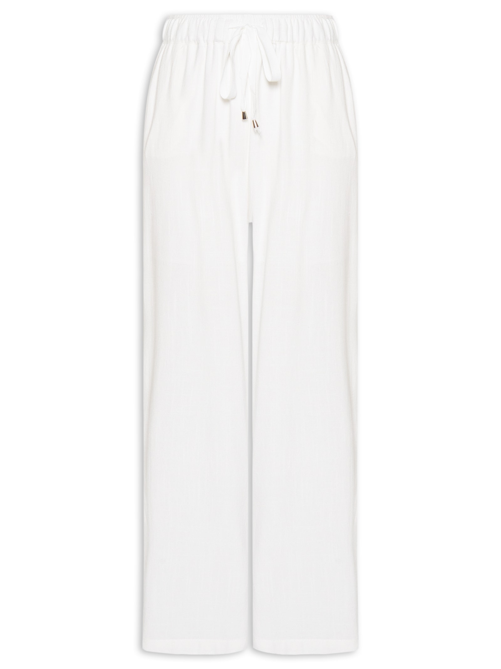 Calça Feminina Pantalona Com Linho Branco Basiq