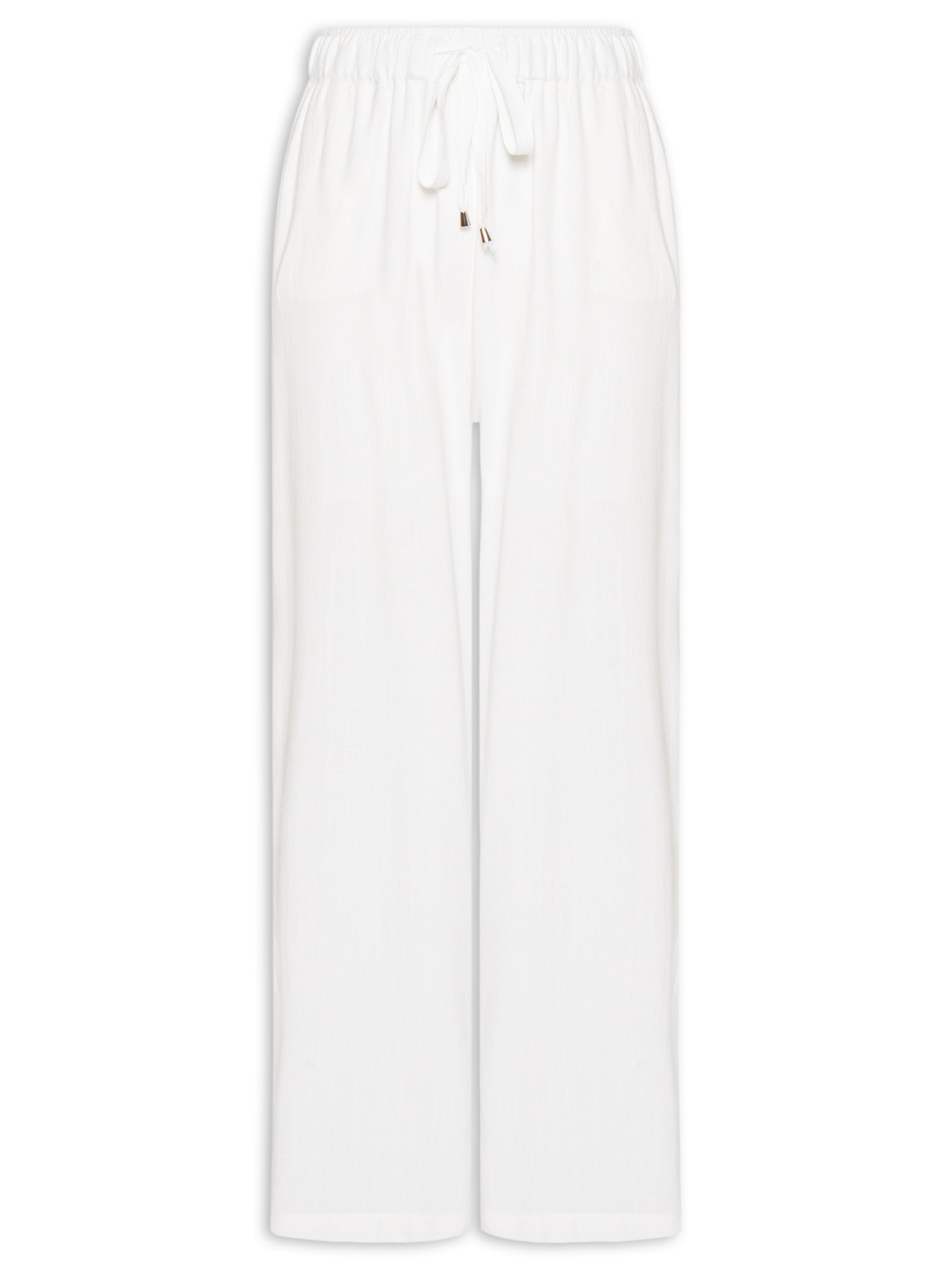 Calça Feminina Pantalona Com Linho Branco Basiq