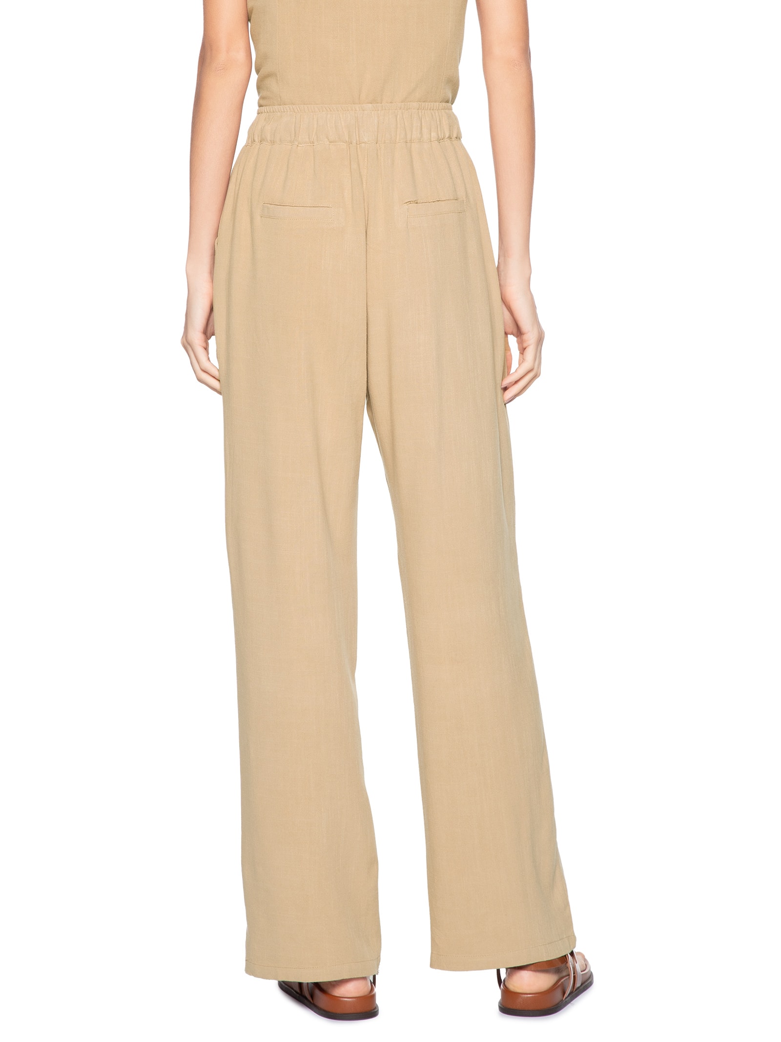 Calça Feminina Pantalona Com Linho Marrom Basiq