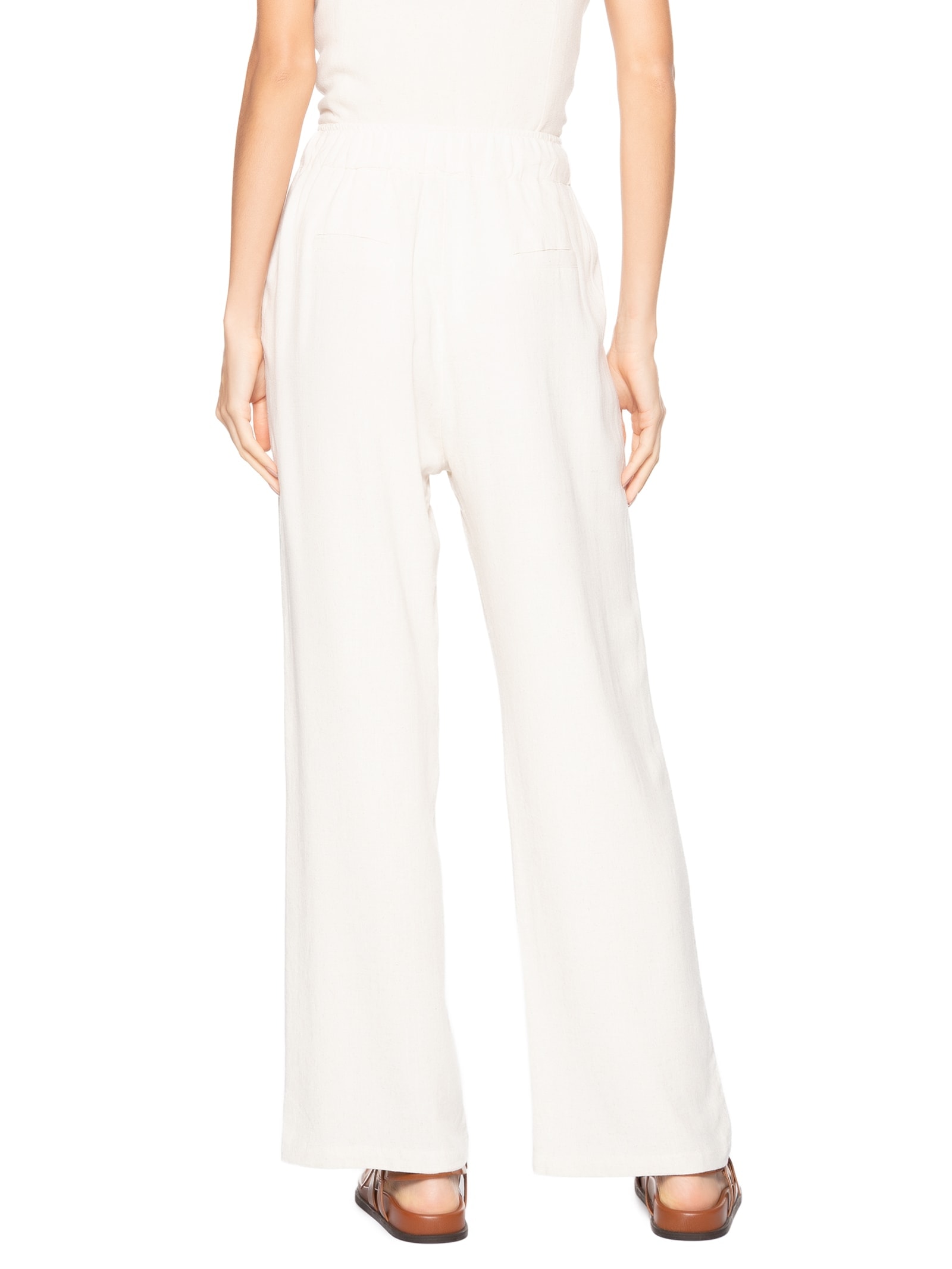 Calça Feminina Pantalona Com Linho Off White Basiq