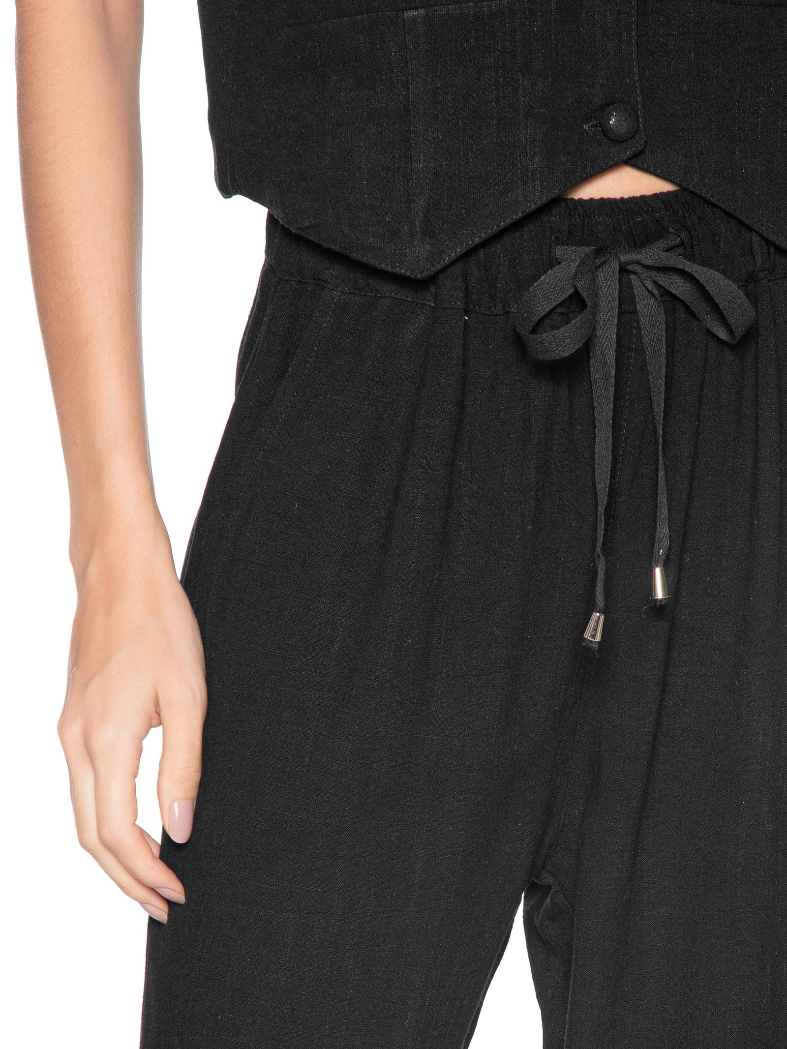 Calça Feminina Pantalona Com Linho Preto Basiq